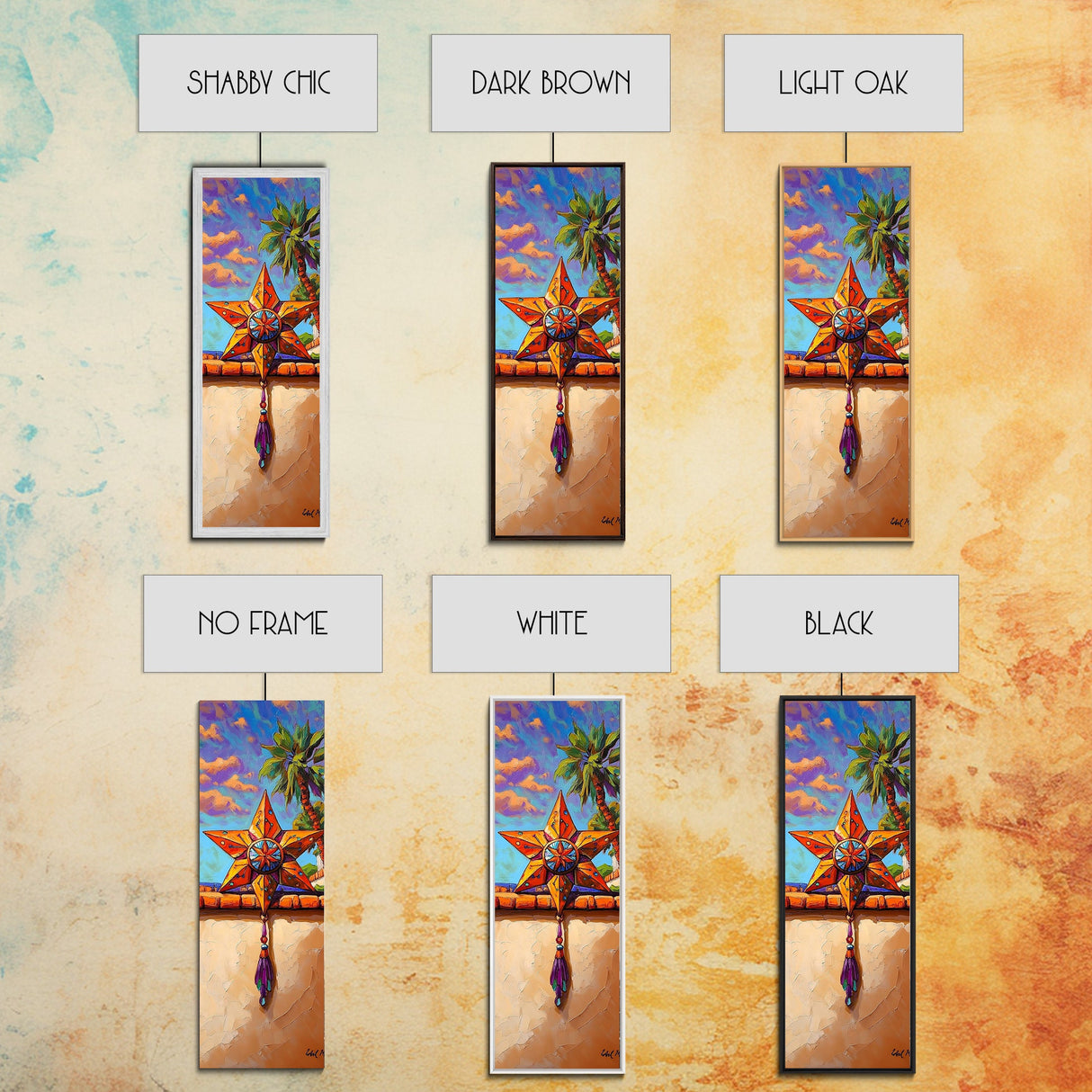 Star Sunset, Fiesta, Palm - Canvas Print Mexican star art, vibrant outdoor wall decor, rustic fiesta painting, patio or entryway accent