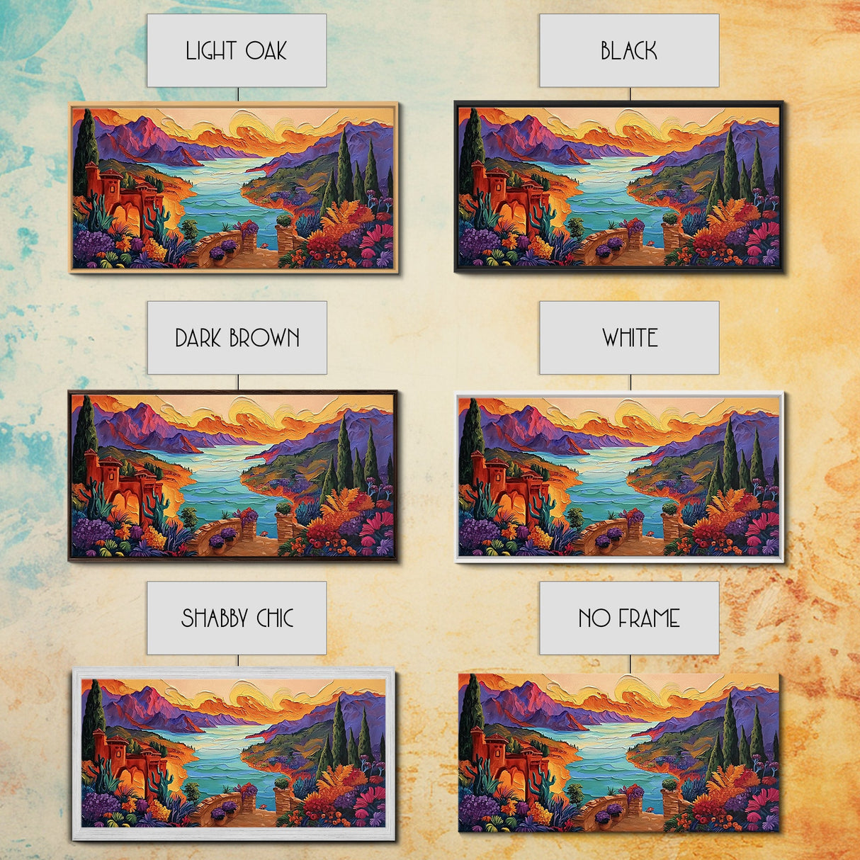 Fantasy Canyon View, Vibrant Mountain Art, Lakeside Sunset, Canvas Print, Mediterranean Decor, Dreamscape Wall Art, Nature Painting
