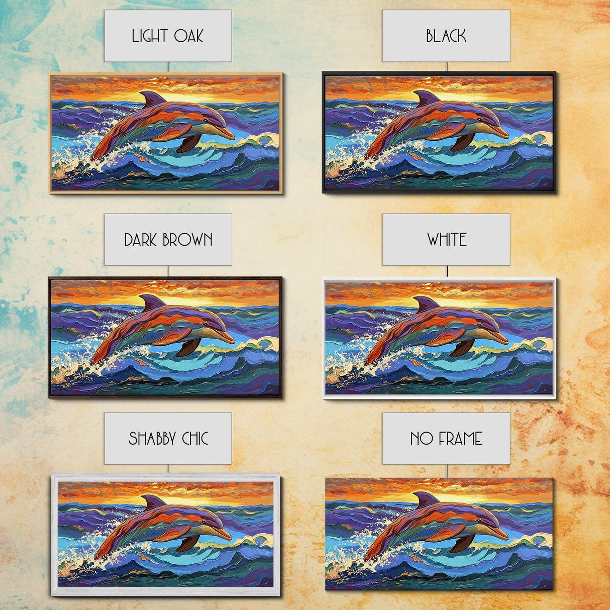 Dolphin Ocean, Sunset, Vibrant, Jumping Dolphin Canvas Print, Beach House Wall Art, Vibrant Ocean Scene, Kids Room Decor, Summer Art