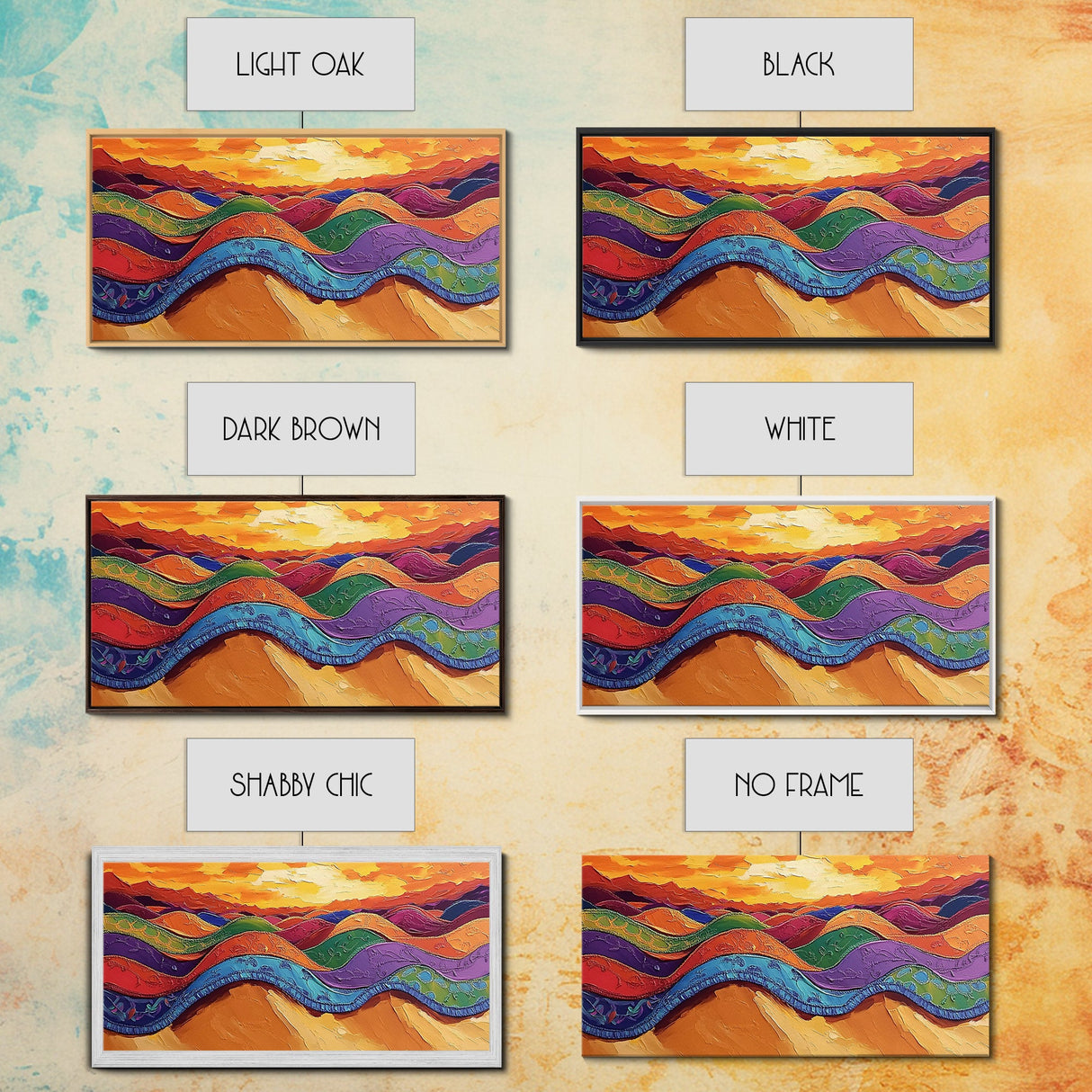 Desert Hills, Color Layers, Sunset Sky, Canvas Print, Boho Abstract Wall Art, Eclectic Bedroom Print, Vibrant Hallway Decor