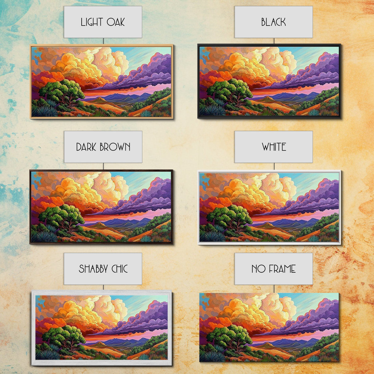 Desert Mountains, Sky, Sunset Clouds, Framed Canvas Print, Colorful Landscape Art, Office Wall Decor, Western Scenery, Autumn Vibes