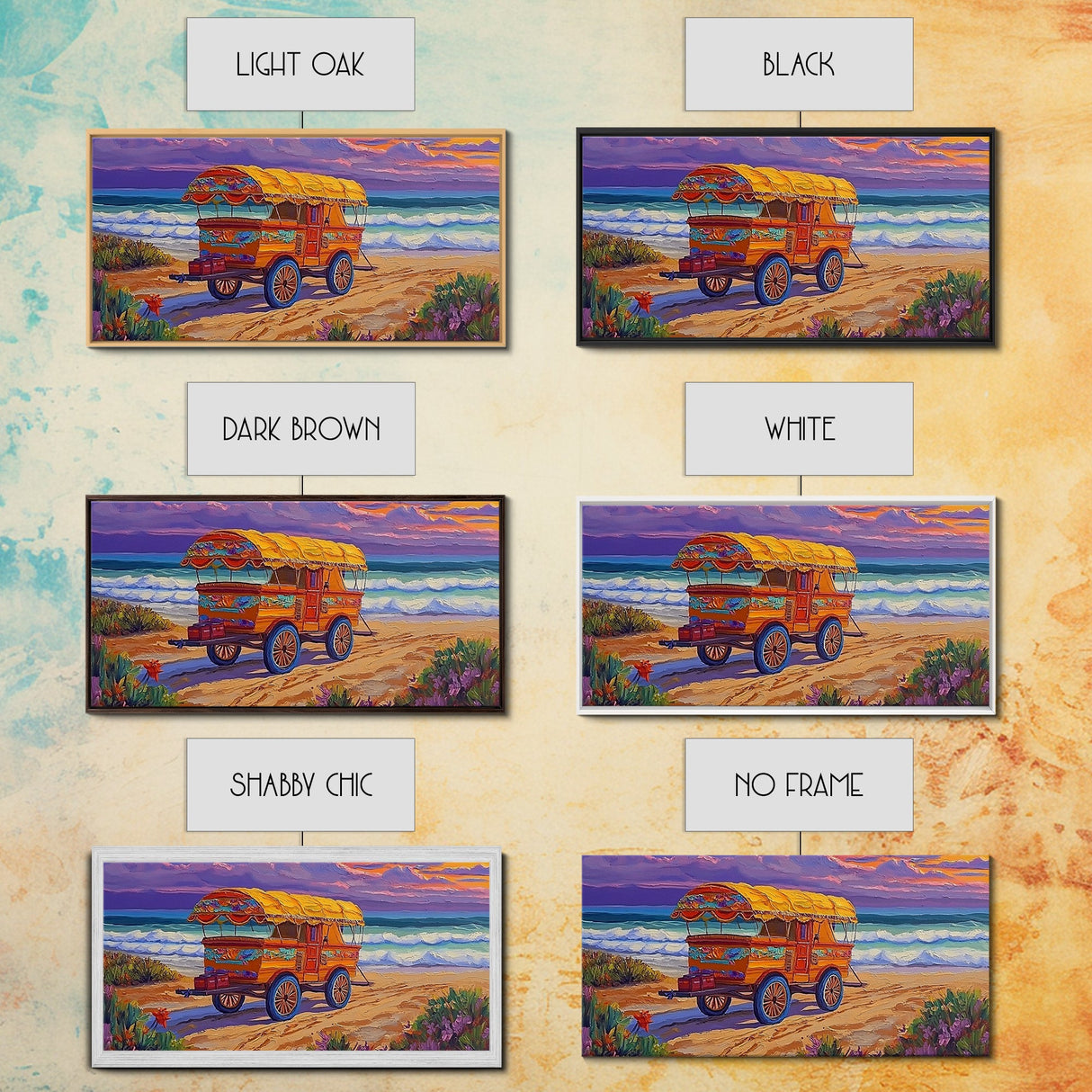 Beach Wagon, Sunset, Nostalgia, Canvas Print vintage coastal travel art Living Room Wall Art boho beach scene summer home vibe