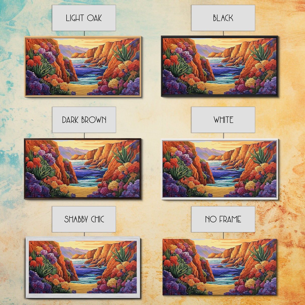 Desert Coast, Flowers, Path, Canvas Print, vibrant canyon seascape, southwest home decor, hallway wall art, colorful desert painting