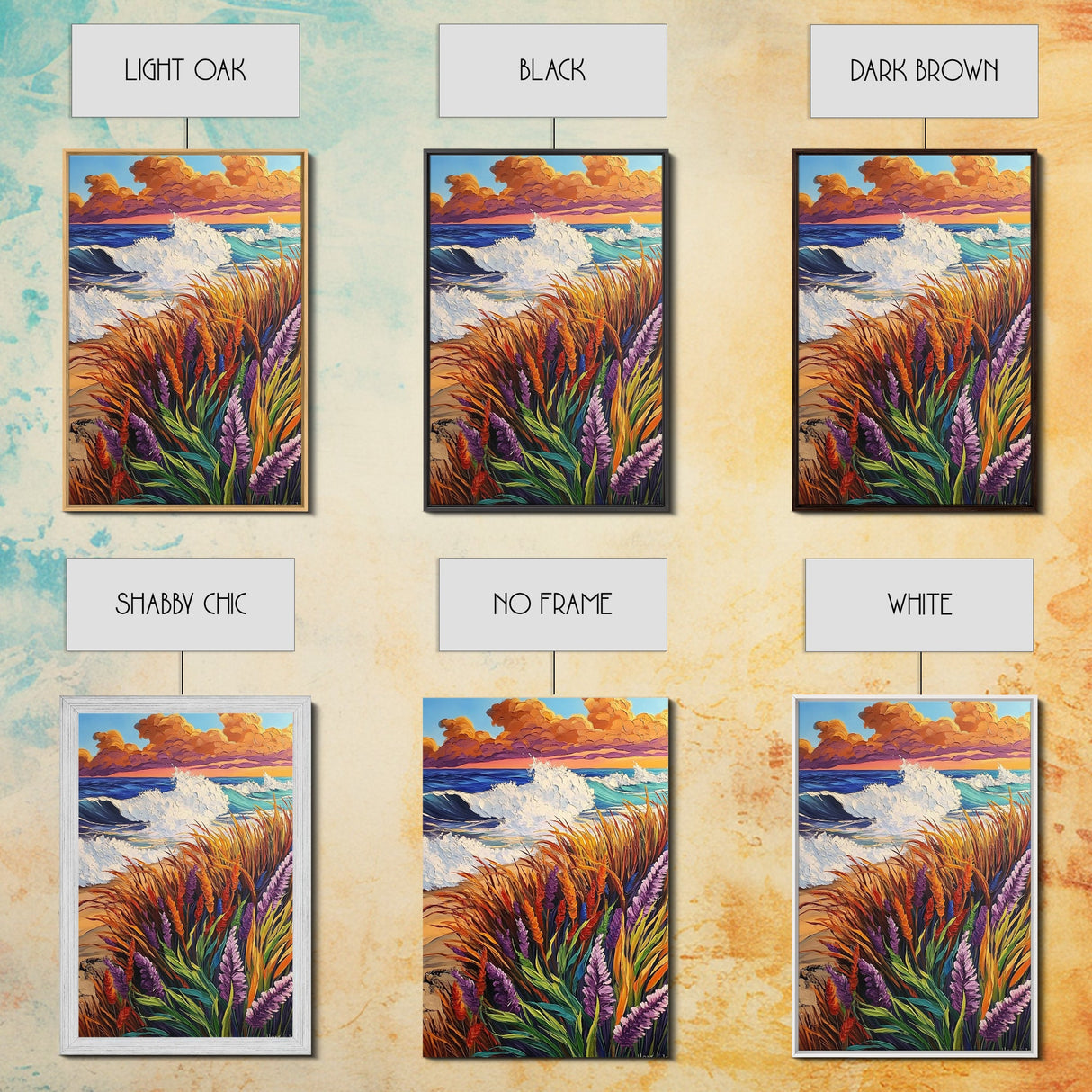 Waves Cliff, Paradise, Splash, Framed Canvas Print, Tropical beach wall art, ocean wave painting, coastal home décor, island vibes