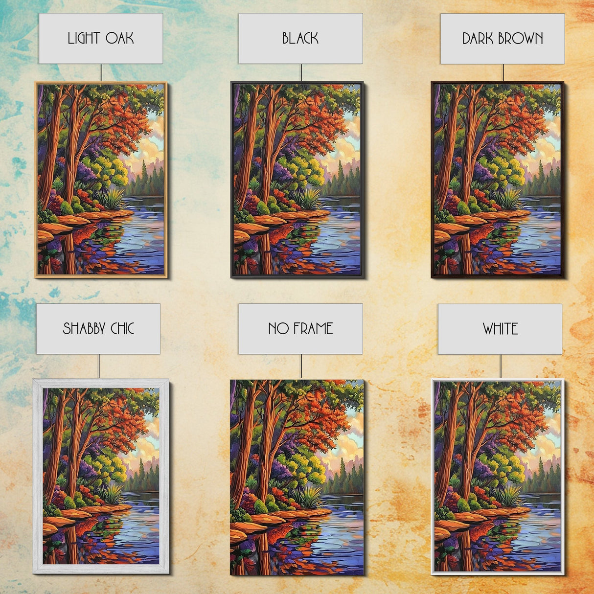 Forest Reflection, Autumn, Tranquil, Framed Canvas Print, peaceful forest reflection painting, Fall canvas wall art, nature living room decor
