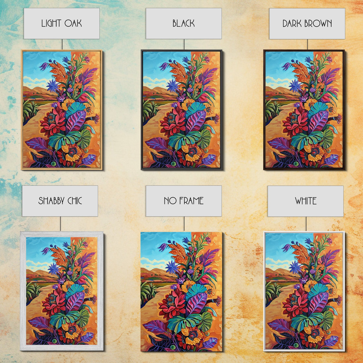 Desert Blooms Roadside, Boho, Framed Canvas Print, Wild Desert Bloom Art, Colorful Flower Canvas, Garden Wall Decor, Southwest Living Room