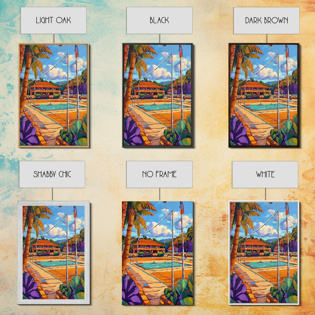 Resort Courts, Palms, Canvas Print, Tropical travel art, boho outdoor decor, living room wall art, vacation dreamscape, palm tree landscape