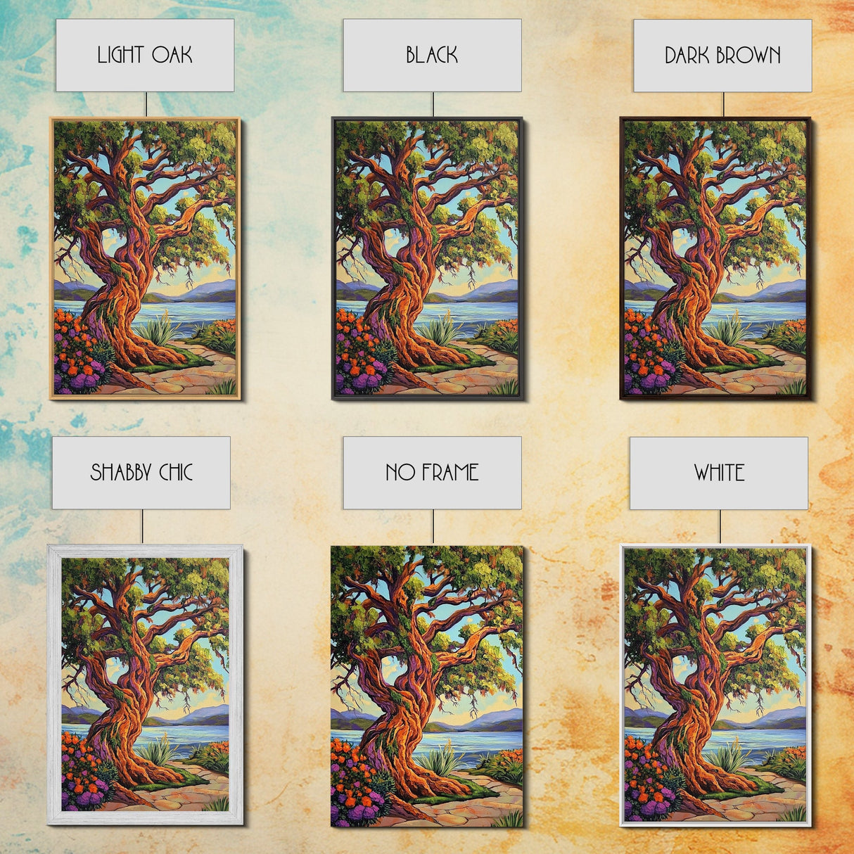 Majestic Tree, Lakeside, Sunset Canvas Print, Nature Lover’s Wall Art, Cabin Living Room Decor, Whimsical Landscape Painting