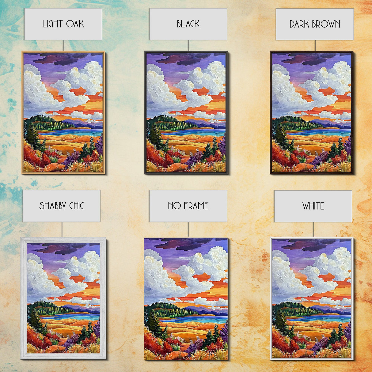 Autumn Fields Art, Colorful Fall Landscape, Cozy Sunset Decor, Nature Vibes Print, Framed Canvas Print, Bedroom Wall Art, rustic style