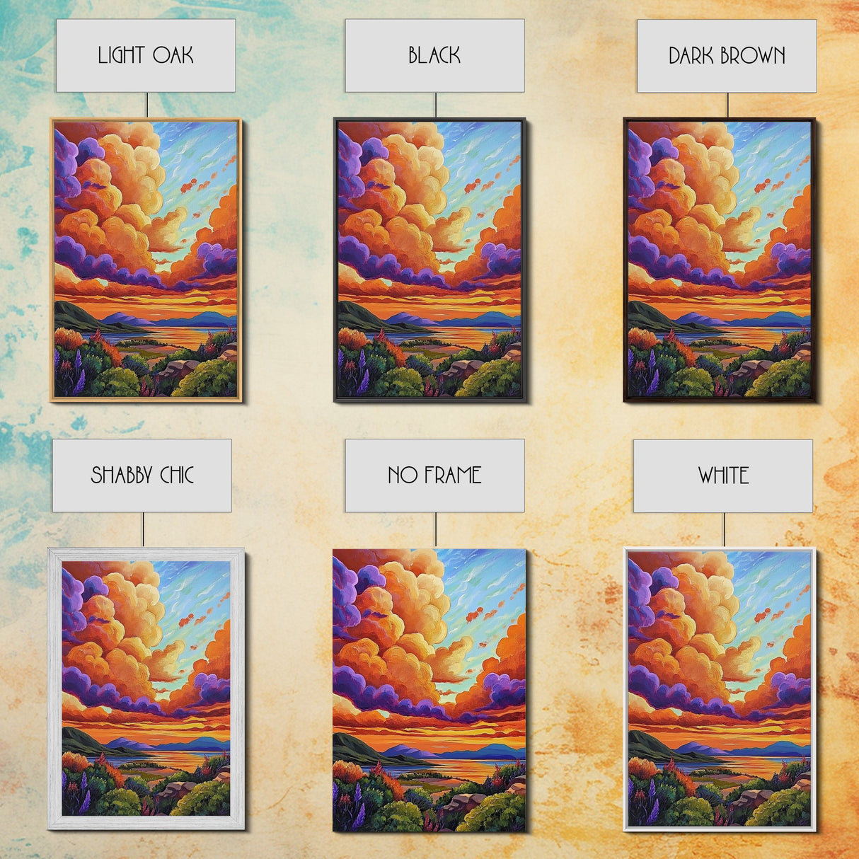 Sunset Sky, Coastal View, Vibrant Nature, Canvas Print, Landscape wall art, boho art, colorful sky painting, Living Room Wall Art