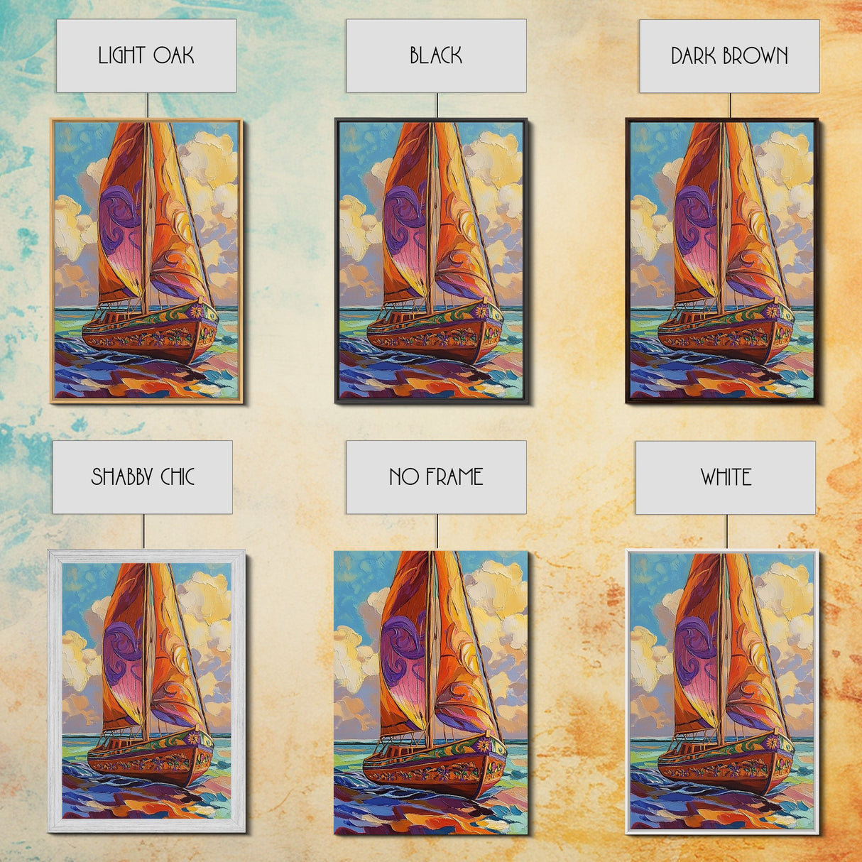 Sailboat Painting, Ocean Breeze, Colorful Nautical, Sunset Boat, Framed Canvas Print, Coastal Wall Art, beach house decor, vivid art