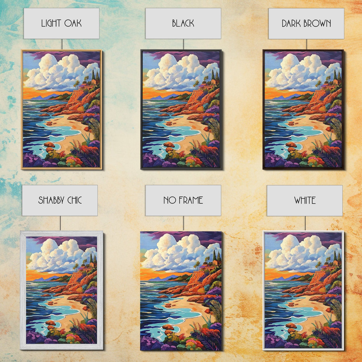 Sunset Beach, Colorful Coastline, Ocean Landscape, Canvas Print, Fall Home Decor, Living Room Wall Art, Dreamy Seaside Painting
