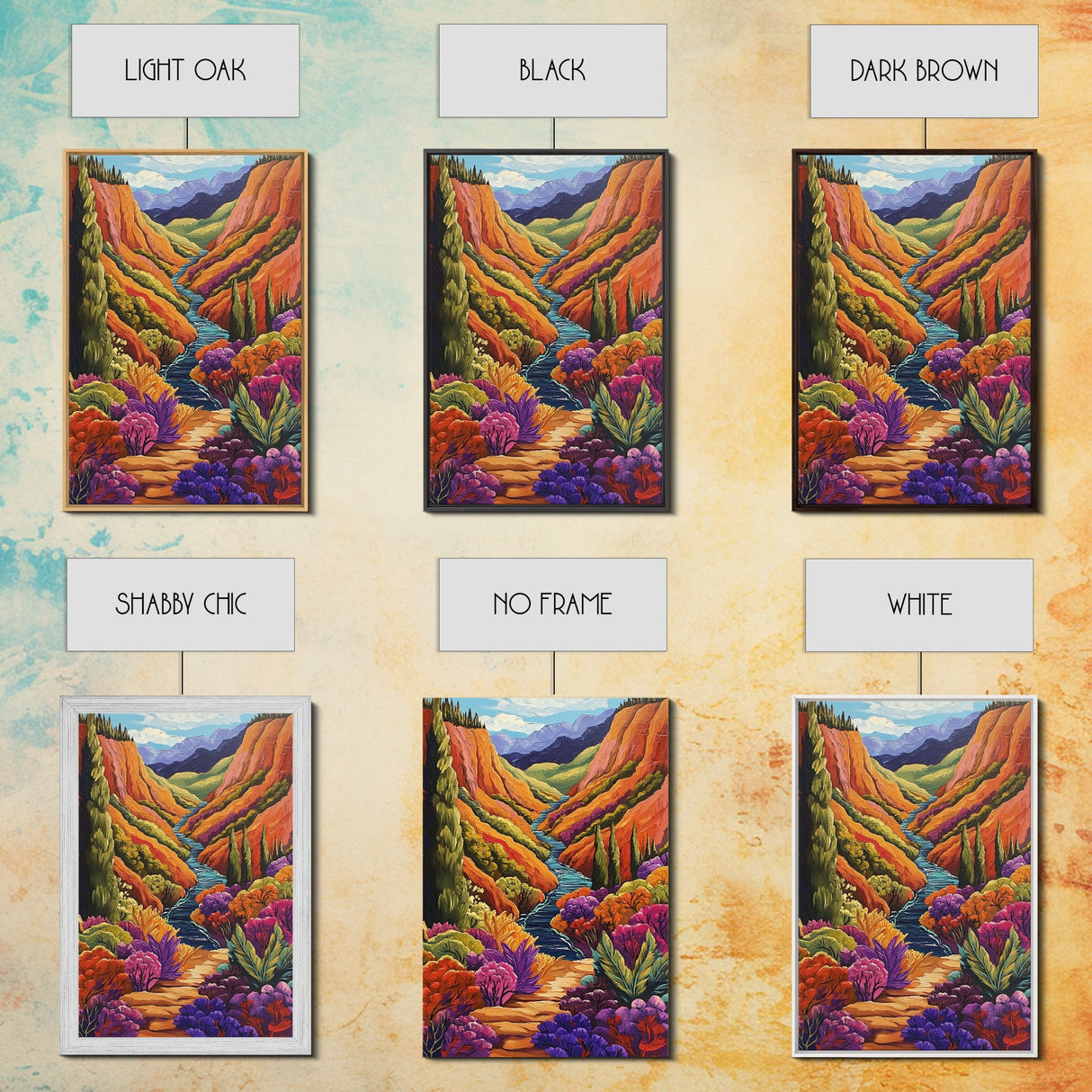 Vibrant Canyon Trail, Fall Mountainscape Art, Colorful Nature Painting, Canvas Print, Autumn Decor, Rustic Cabin Wall Art, Boho Vibe