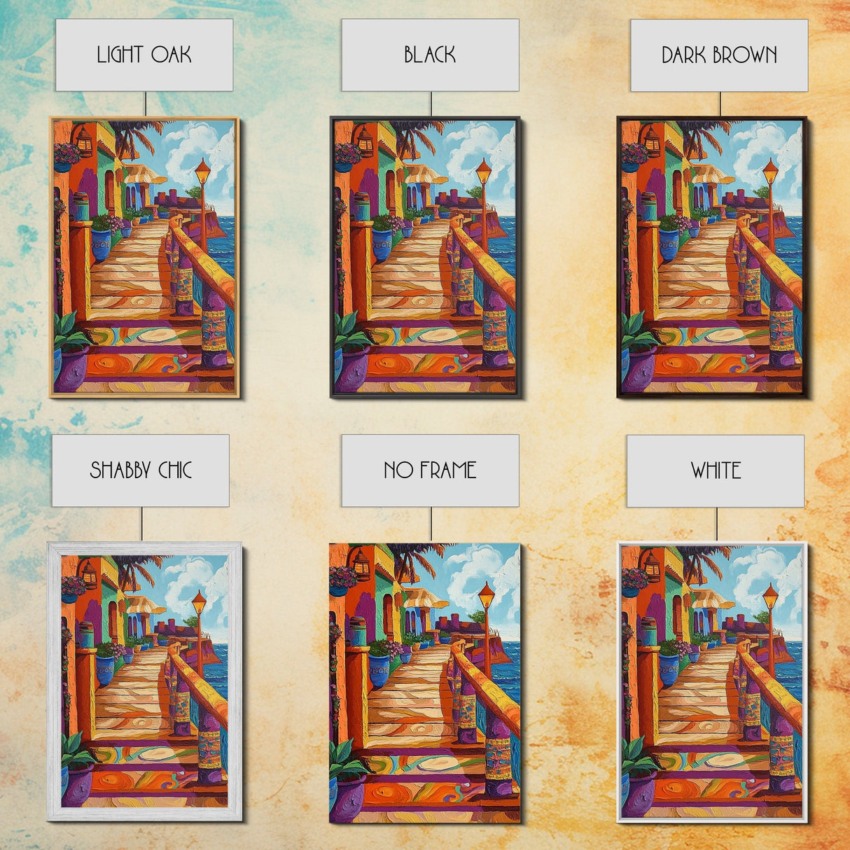 Coastal Colorful Pathway Painting, Framed Canvas Print, Boho coastal wall art, beach town painting, hallway decor, summer vibe