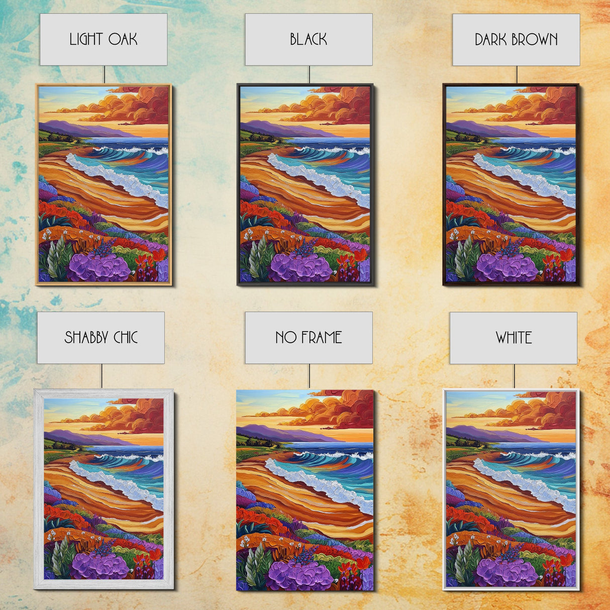 Ocean Sunset, Colorful Beach, Coastal Vibes, Tropical Flowers, Fall Wall Art, Dining Room Decor, Canvas Print, Vibrant Landscape Art