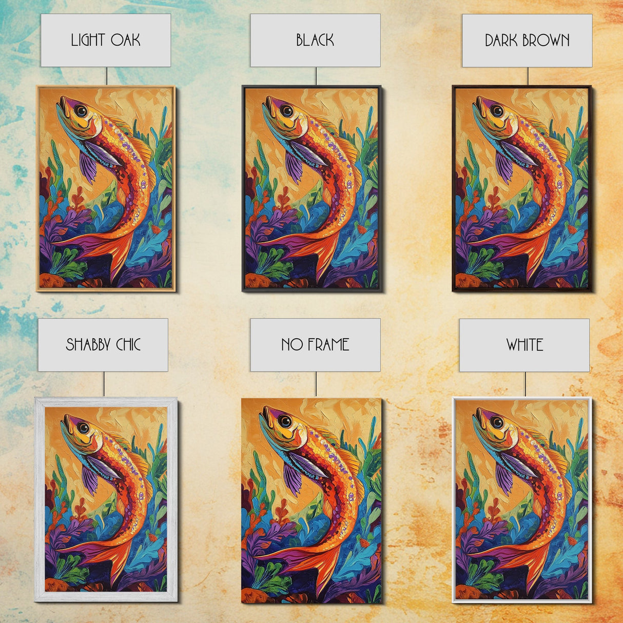 Colorful Tropical Fish, Ocean Wall Art, Coastal Sea Life Painting, Framed Canvas Print, Underwater Theme, Bathroom Decor, Bold Nautical Style