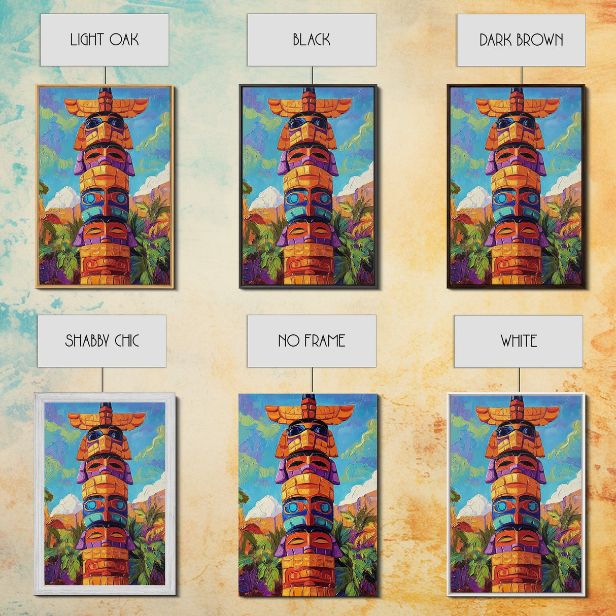 Totem Pole Painting, Tribal Inspired Decor, Canvas Print, Vibrant Wall Art, Boho Art Style, Entryway Statement Art, Unique Cultural Art