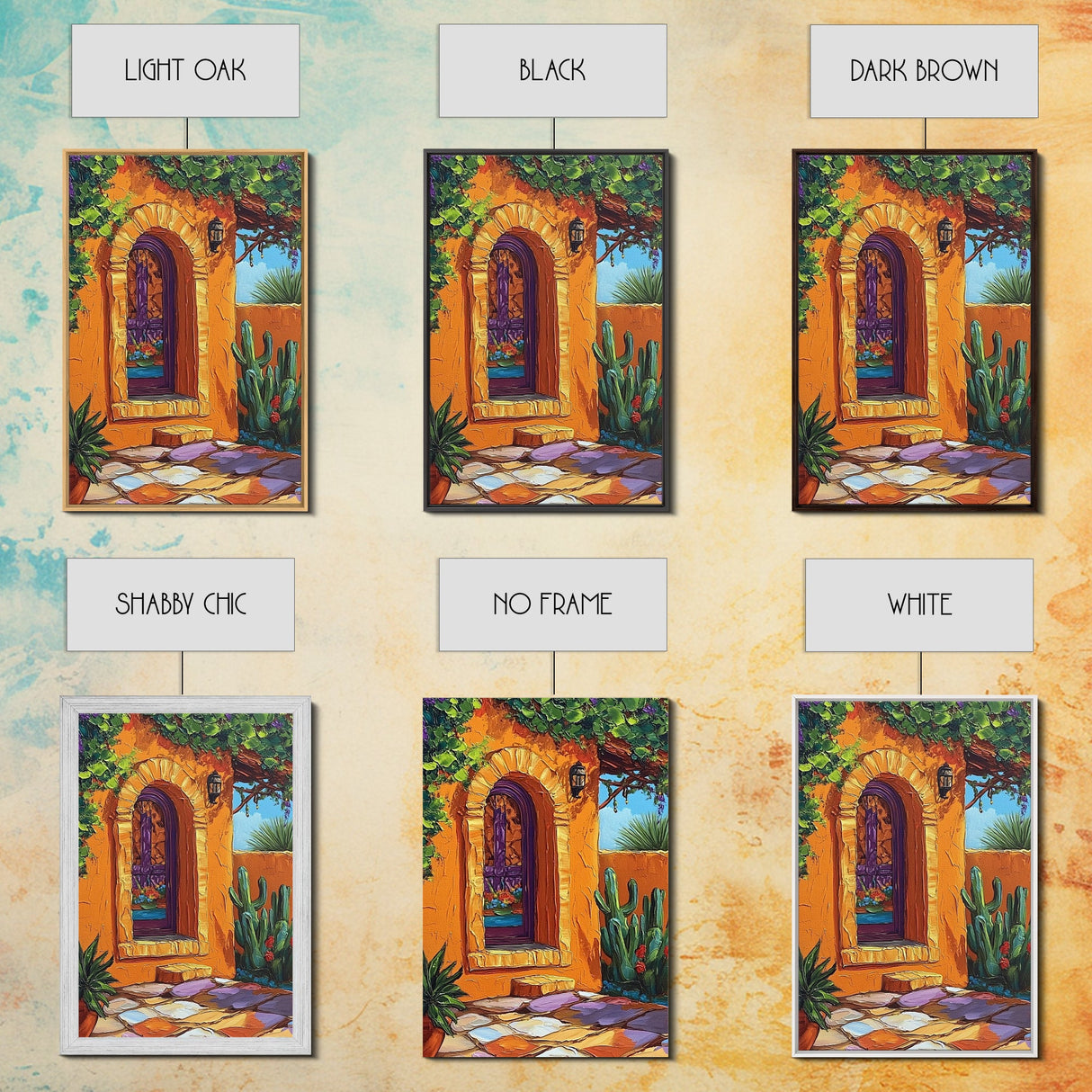 Spanish Doorway Scene, Rustic Home Art, Desert Vibes, Warm Entryway Decor, Framed Canvas Print, Southwestern Kitchen Wall Art