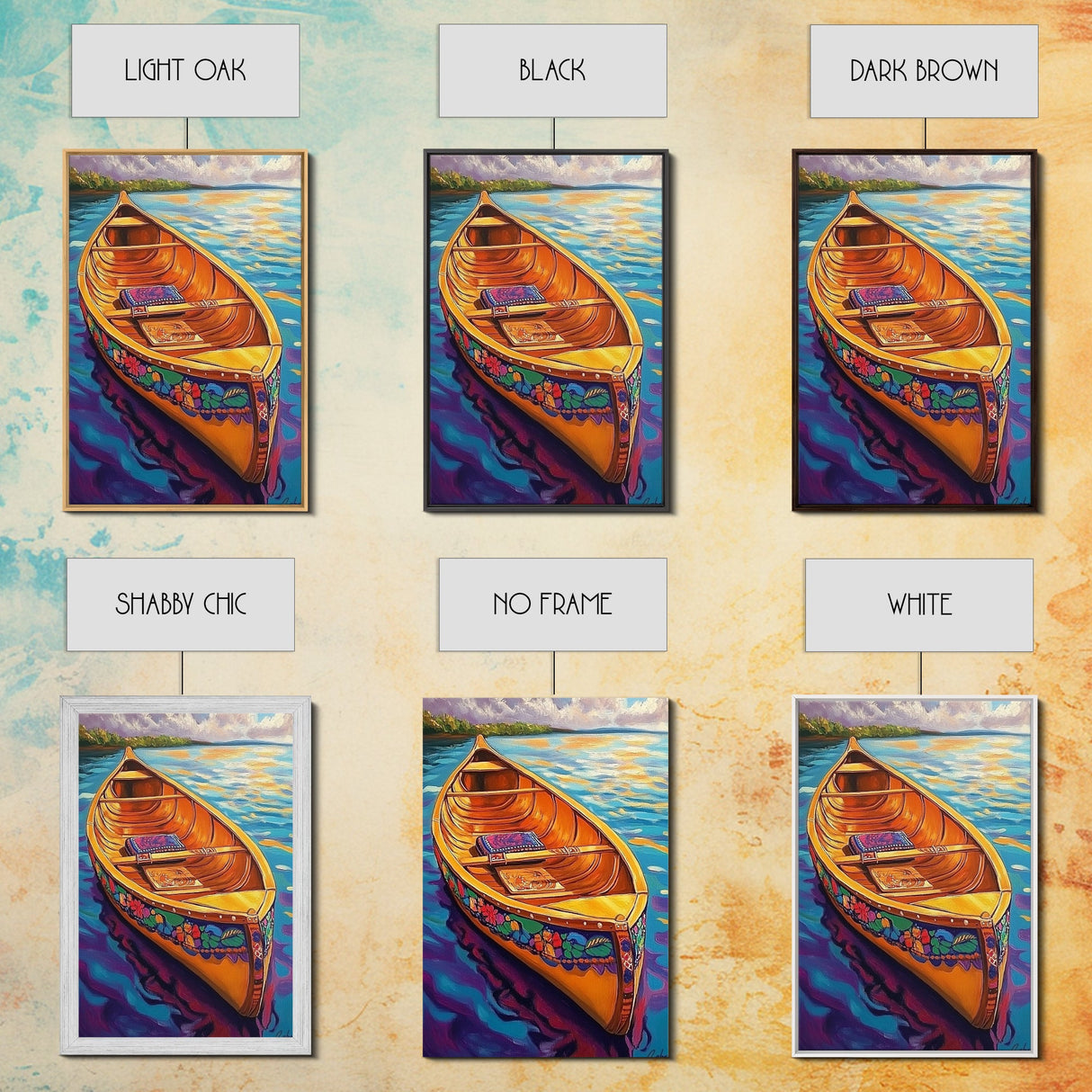 Canoe Tranquil, Reflection, Water, Canvas Print, vibrant lake, boat painting, colorful water art, lakehouse decor, boho bedroom wall art