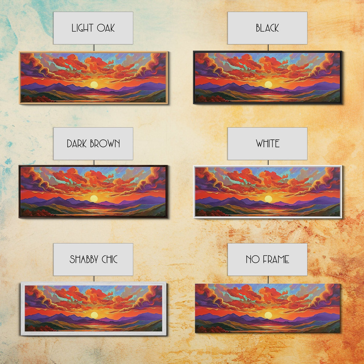 Sunset Cloudscape, Vibrant Sky Painting, Colorful Wall Decor, Nature Scene, Autumn Palette Living Room Framed Canvas Print, Office Art