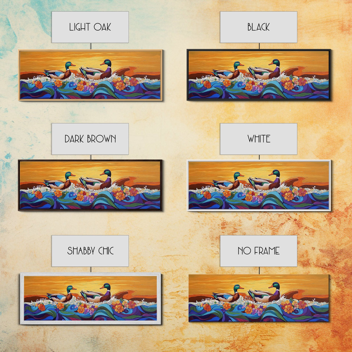 Ducks On Waves, Colorful Animal Art, Whimsical Sunset, Floral Ocean Scene, Canvas Print, Fun Kitchen Art, Kids Room Wall Art