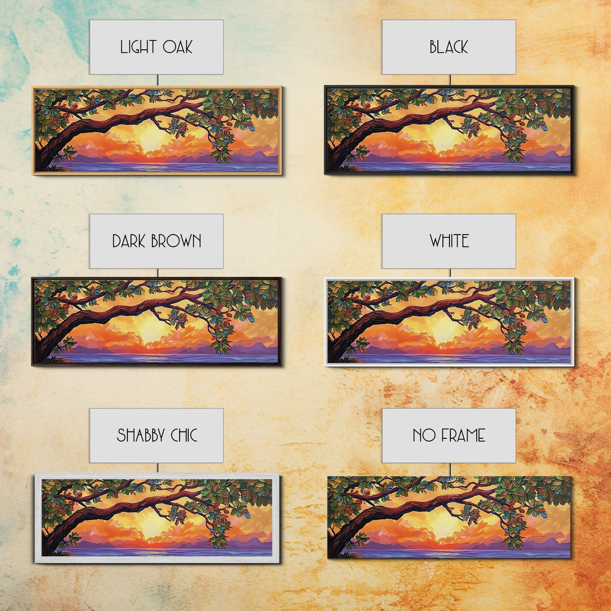 Tropical Tree Sunset, Ocean View Art, Island Vibes, Framed Canvas Print, Beach House Decor, Sunset Wall Art, Coastal Boho Art