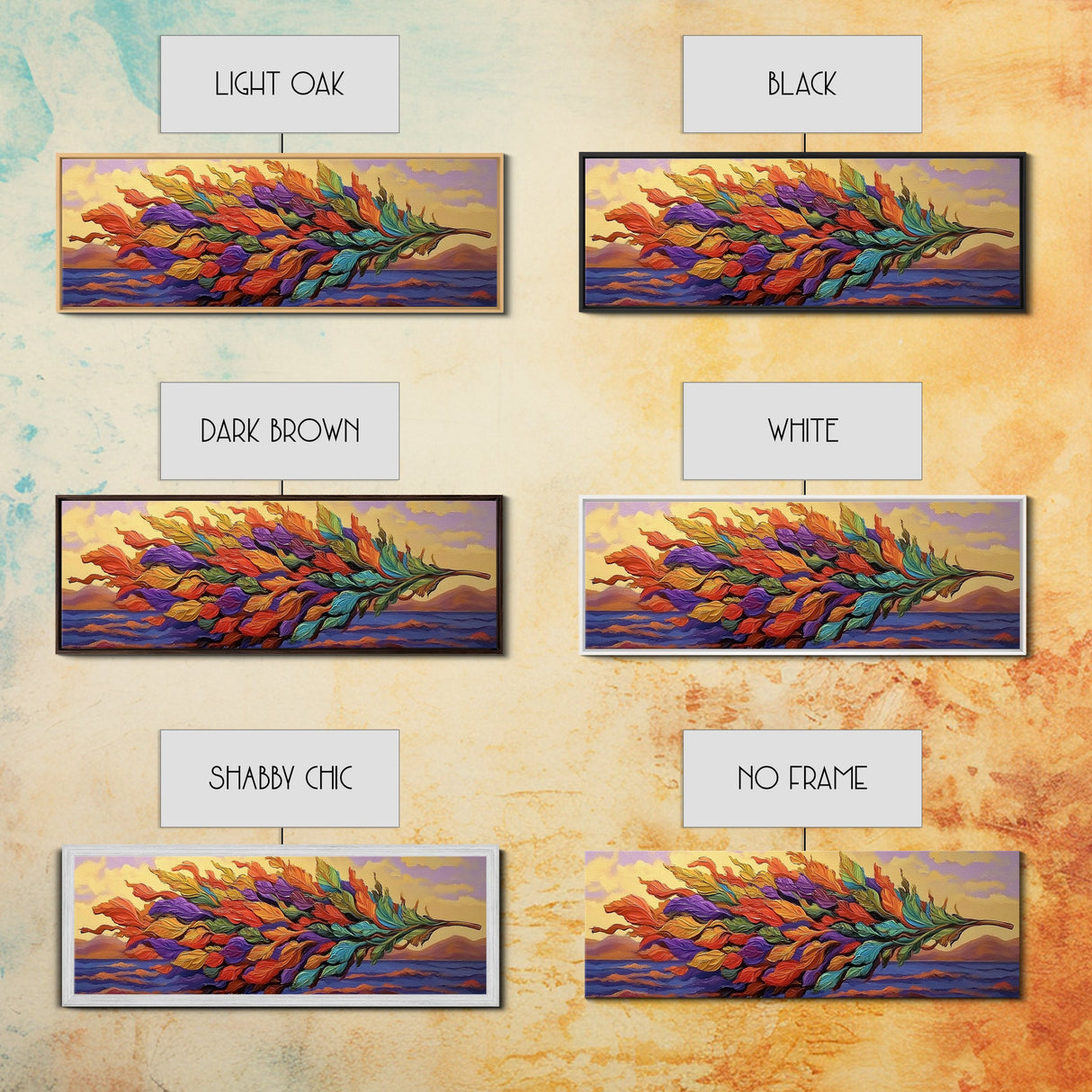 Rainbow Leaf, Nature Abstract, Coastal Breeze, Vibrant Palette, Framed Canvas Print, boho beach decor, colorful fall wall art, living room accent