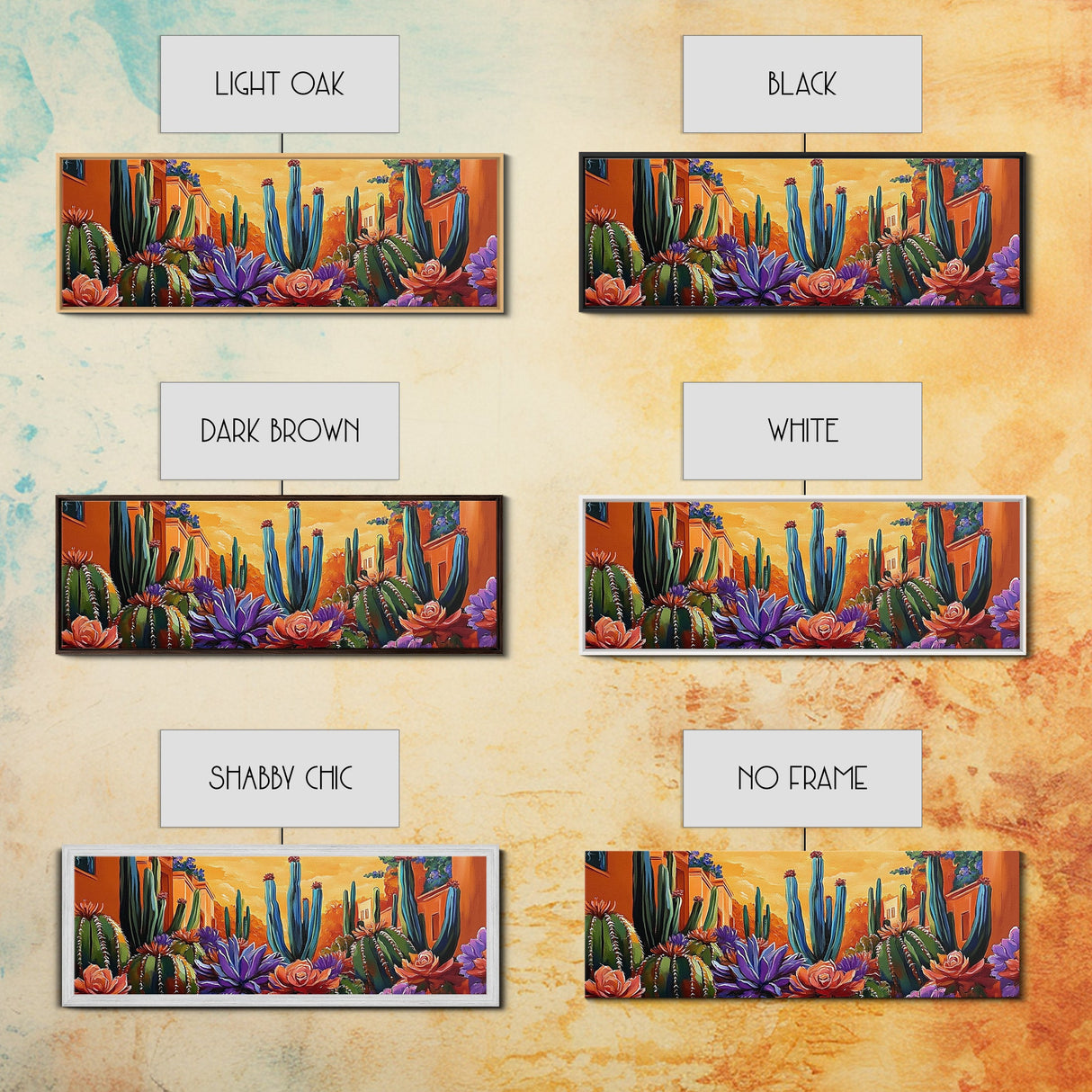 Desert Garden Magic, Colorful Cactus Landscape, Urban Nature Art, Framed Canvas Print, Living Room Southwest Decor, Boho Sunset Wall Art