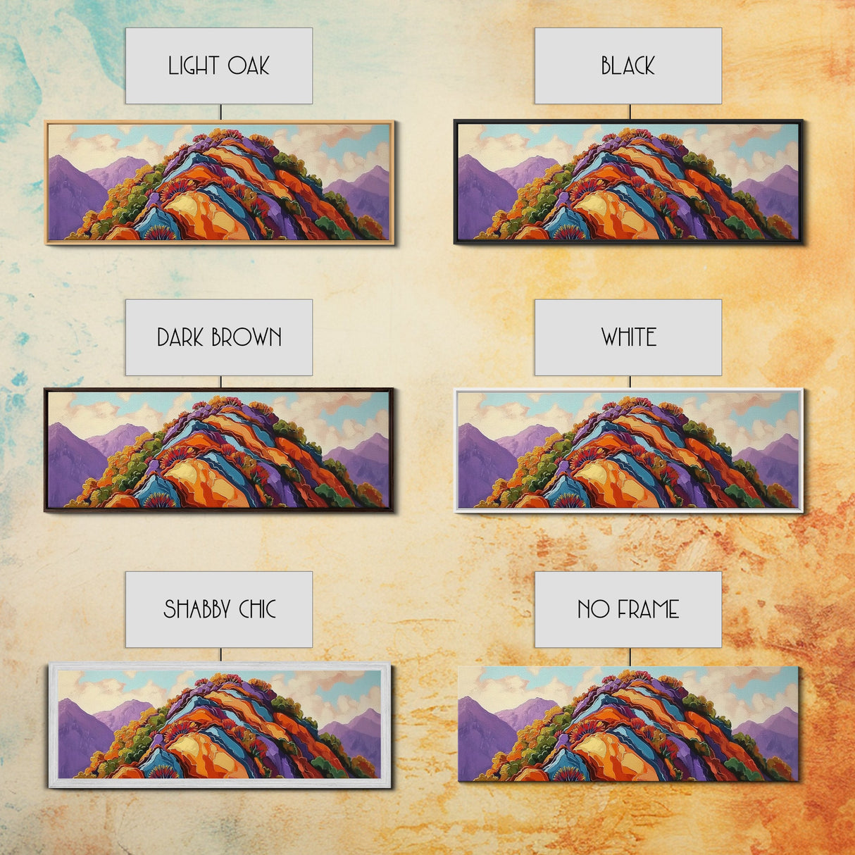 Painted Mountains, Autumn Hills, Desert Landscape, Bold Colors, Framed Canvas Print, Hallway Art, Vibrant Nature Decor, Western Style