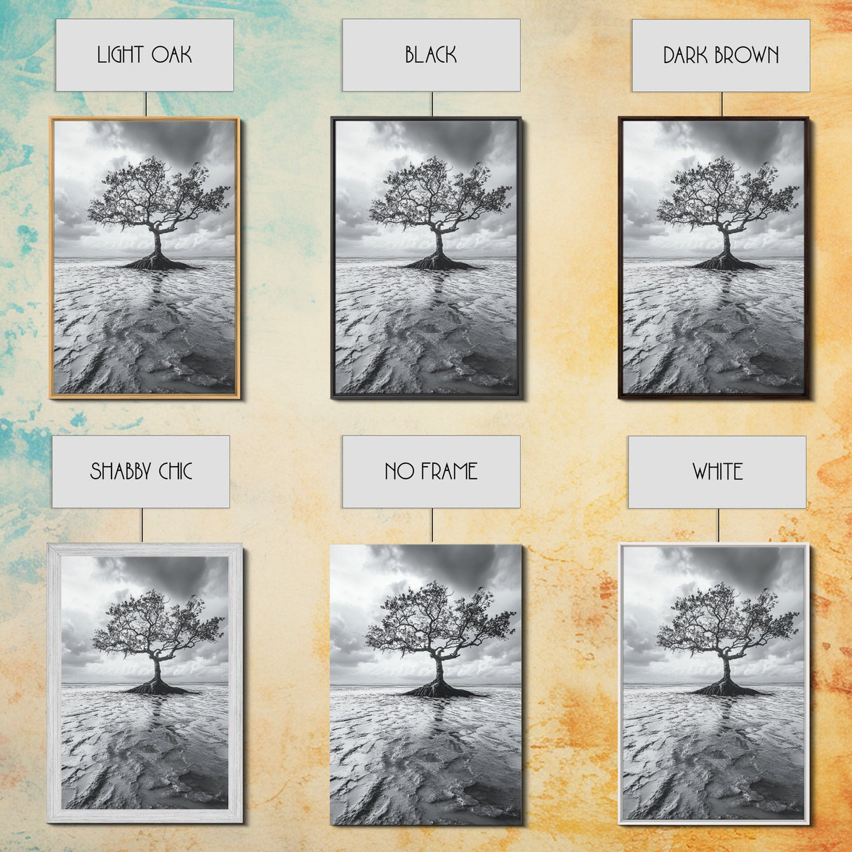 Lonely Tree, Coastal Roots, Ocean Breeze, Framed Canvas Print, Entryway Wall Art, Moody Nature Photography, Minimalist Earth Tones