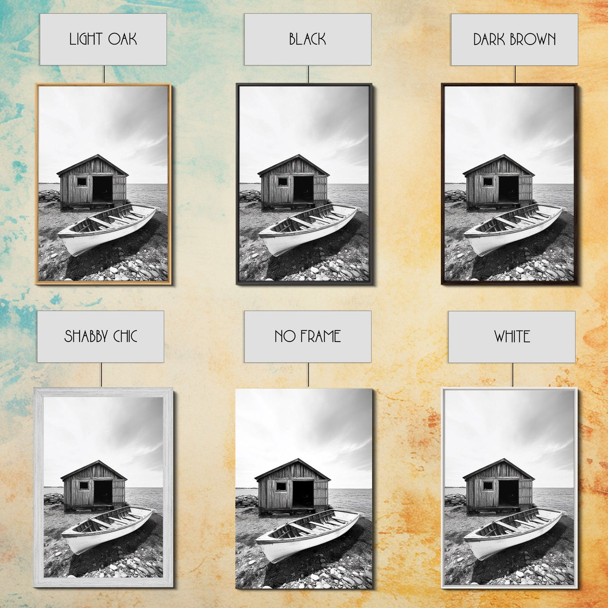 Shore Cabin, Rowboat Rest, Coastal Cabin, Serene Shoreline, Canvas Print, Lake House Wall Art, Rustic Decor, Living Room Seaside Art