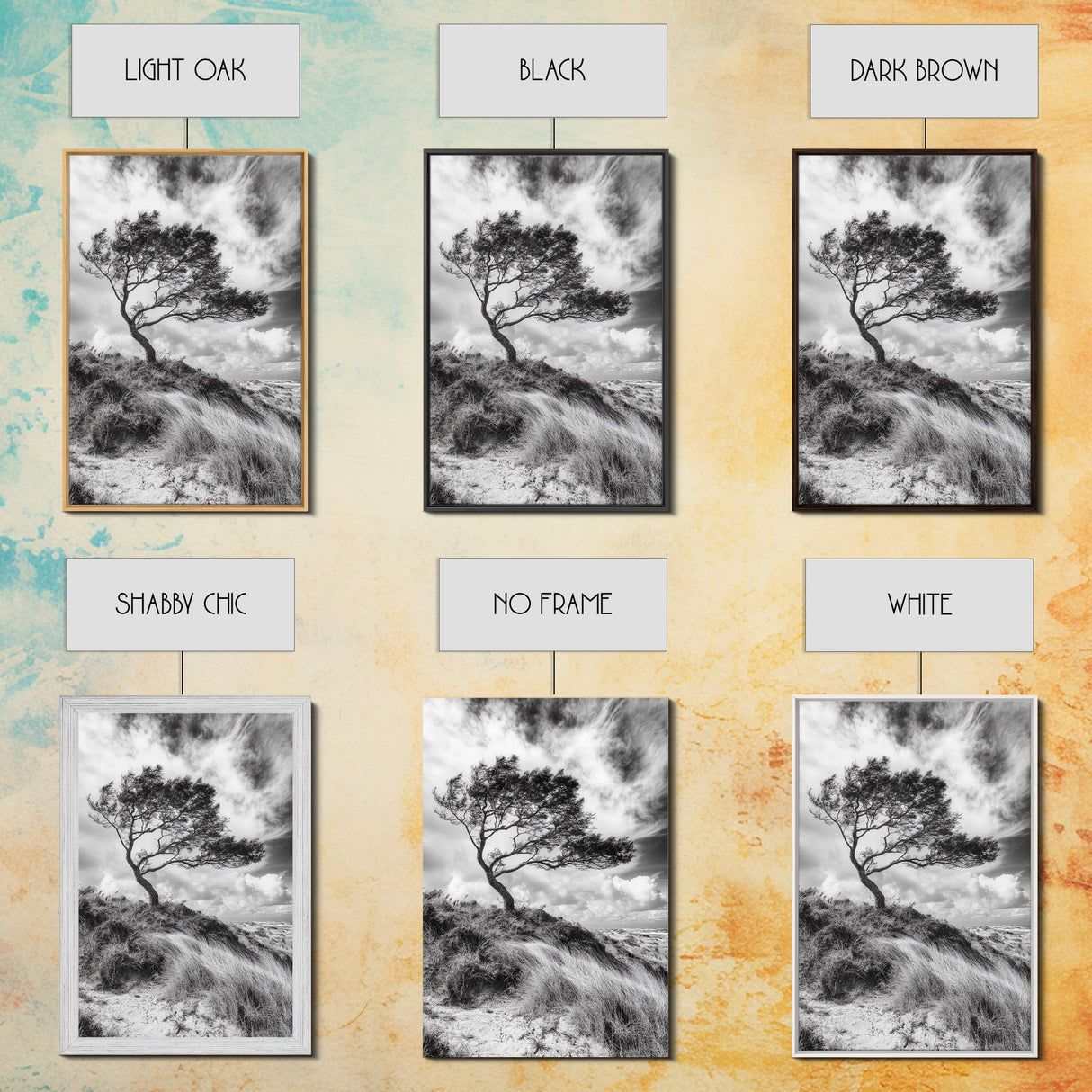 Windswept Tree, Coastal Landscape, Stormy Sky, Framed Canvas Print, Modern Rustic Wall Art, Nature Photography, Bedroom Wall Accent