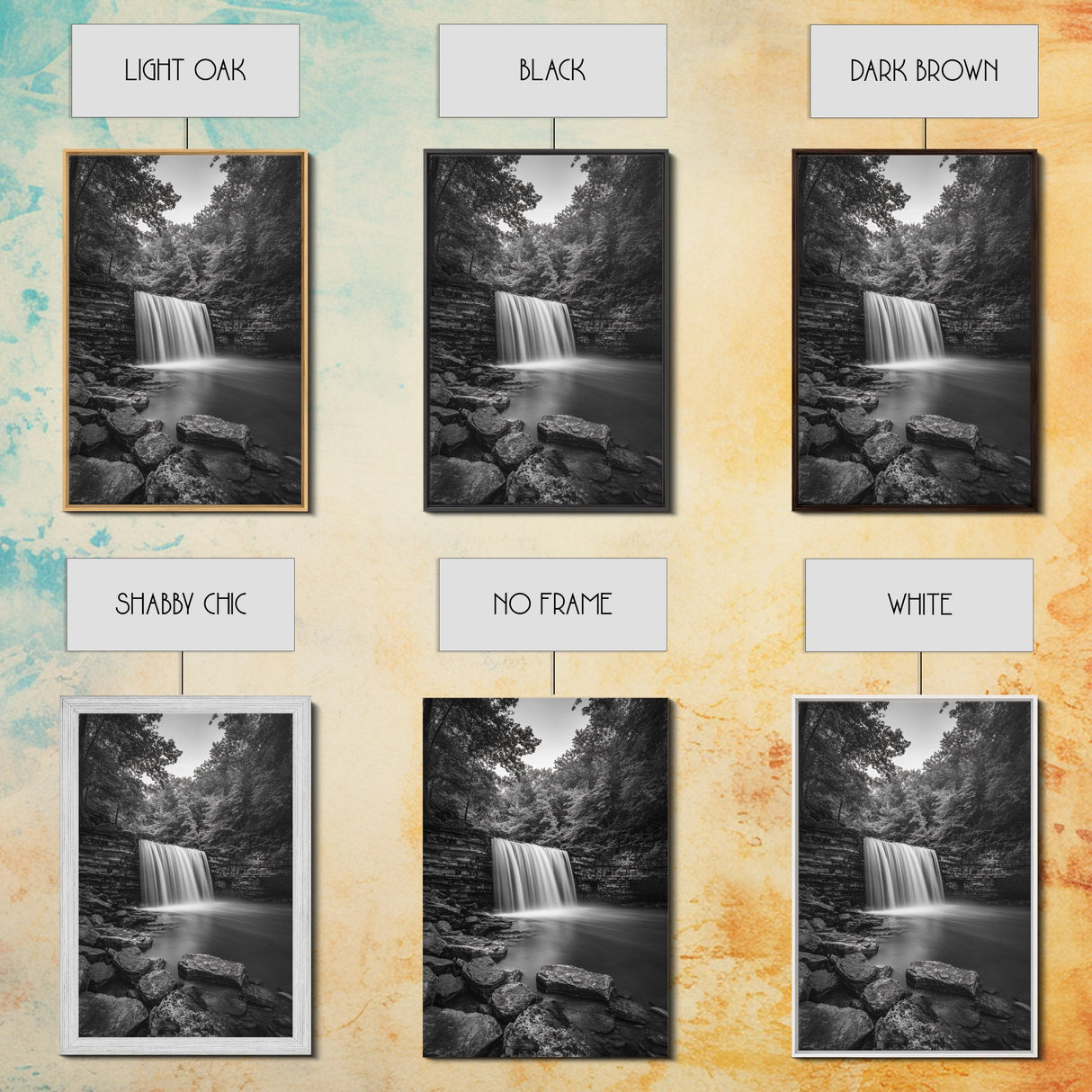 Waterfall Serenity, Nature Escape, River Rock Flow, Bedroom Wall Decor, Framed Canvas Print, Modern Rustic Forest Wall Art