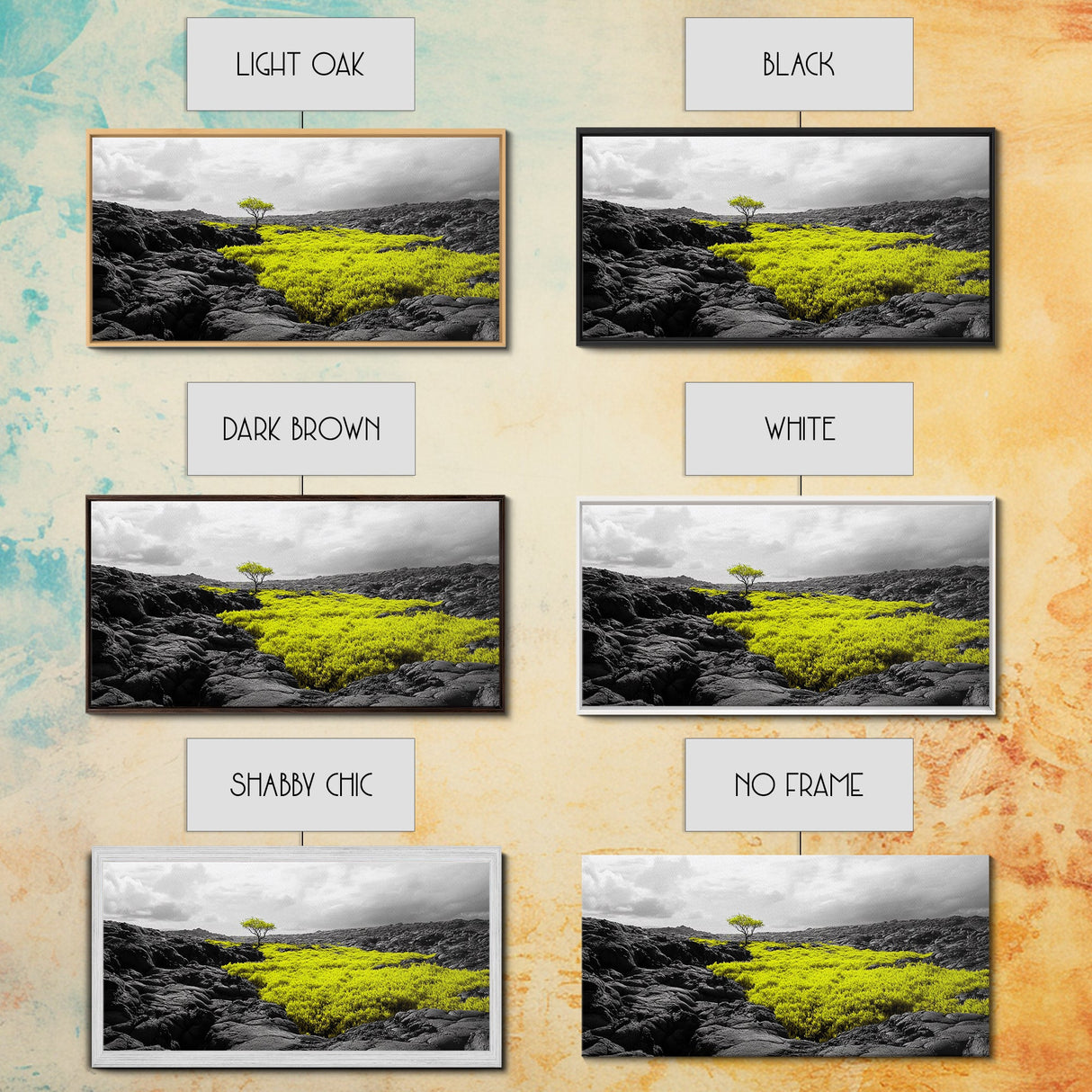 Lone Tree Lava, Surreal Earth Tones Decor, Abstract Volcanic Art, Black and Yellow Landscape, Canvas Print, Boho Living Room Accent