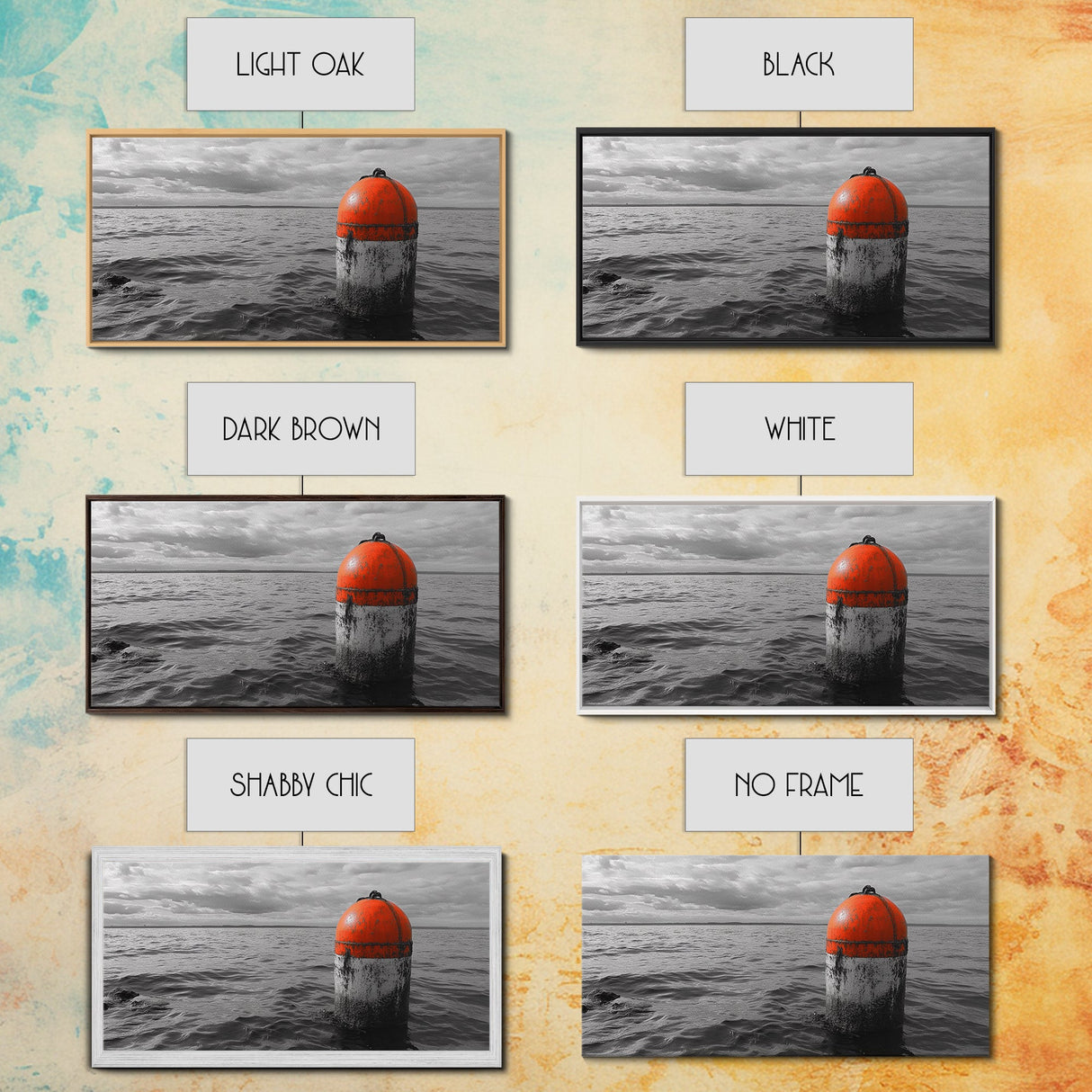 Orange Buoy Water, Marine Marker, Sea Navigation, Ocean Decor, Canvas Print, Coastal Living Room Art, Minimal Nautical Wall Decor