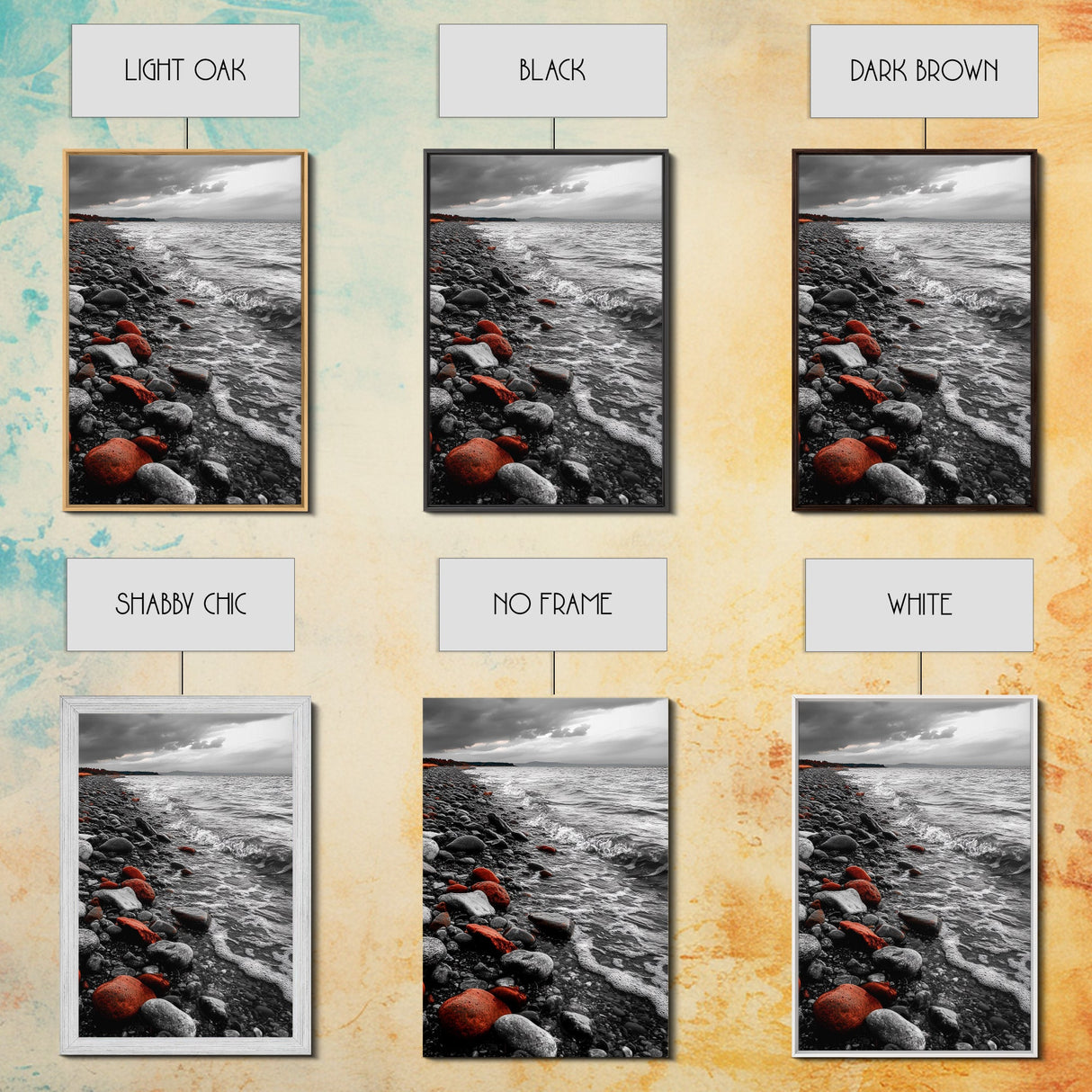 Red Shoreline, Bold Pebbles, Coastal Mood, Canvas Print, Nautical Wall Art, Moody Landscape, Black White Red Art, Nature Lover Gift