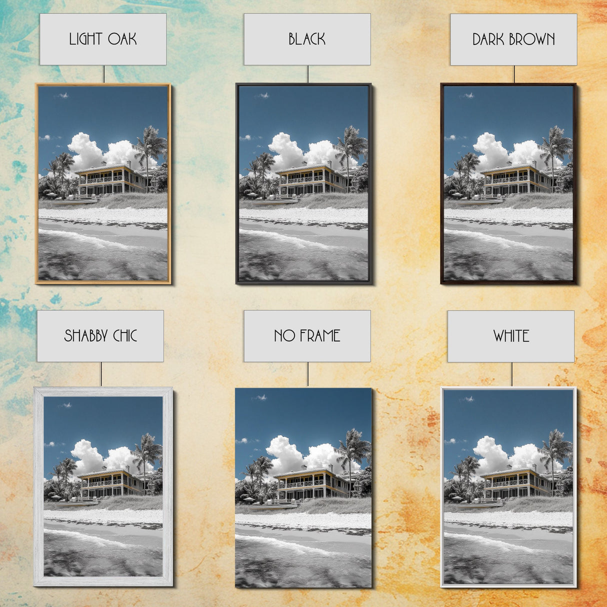 Coastal House, Tropical Beach, Summer Vacation, Color Pop, Framed Canvas Print, Beach House Art, Nautical Decor, Living Room Wall Art