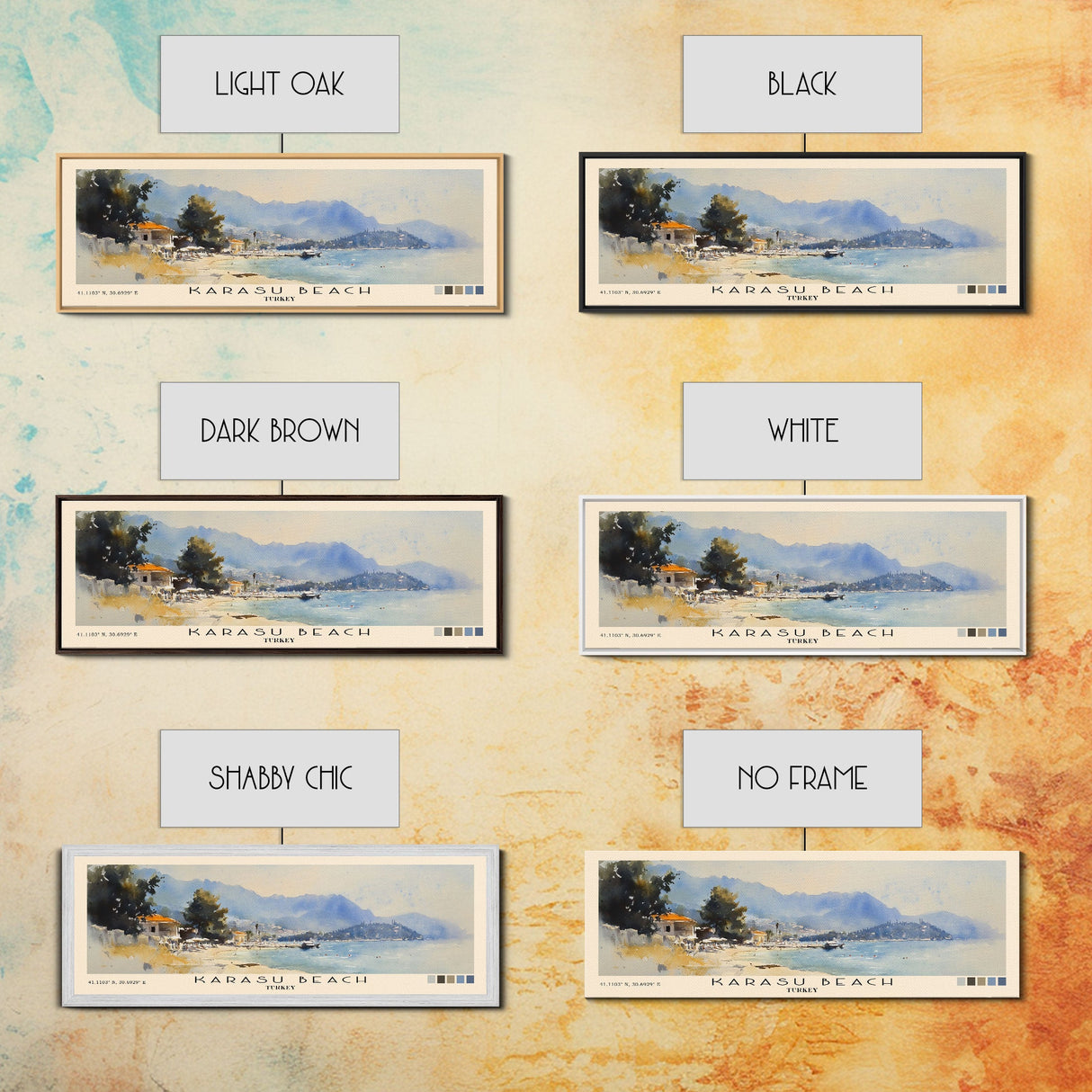 Karasu Beach, Turkey Watercolor Print, Vacation Gift, Turkey Wall Art, Beach Painting, Beach Decor, Large Wall Art, Wood Frame Art