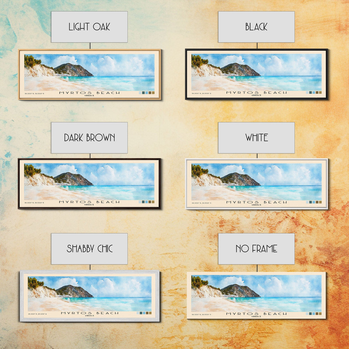 Myrtos Beach, Greece Watercolor Print, Vacation Gift, Greece Wall Art, Beach Painting, Beach Decor, Large Wall Art, Wood Frame Art