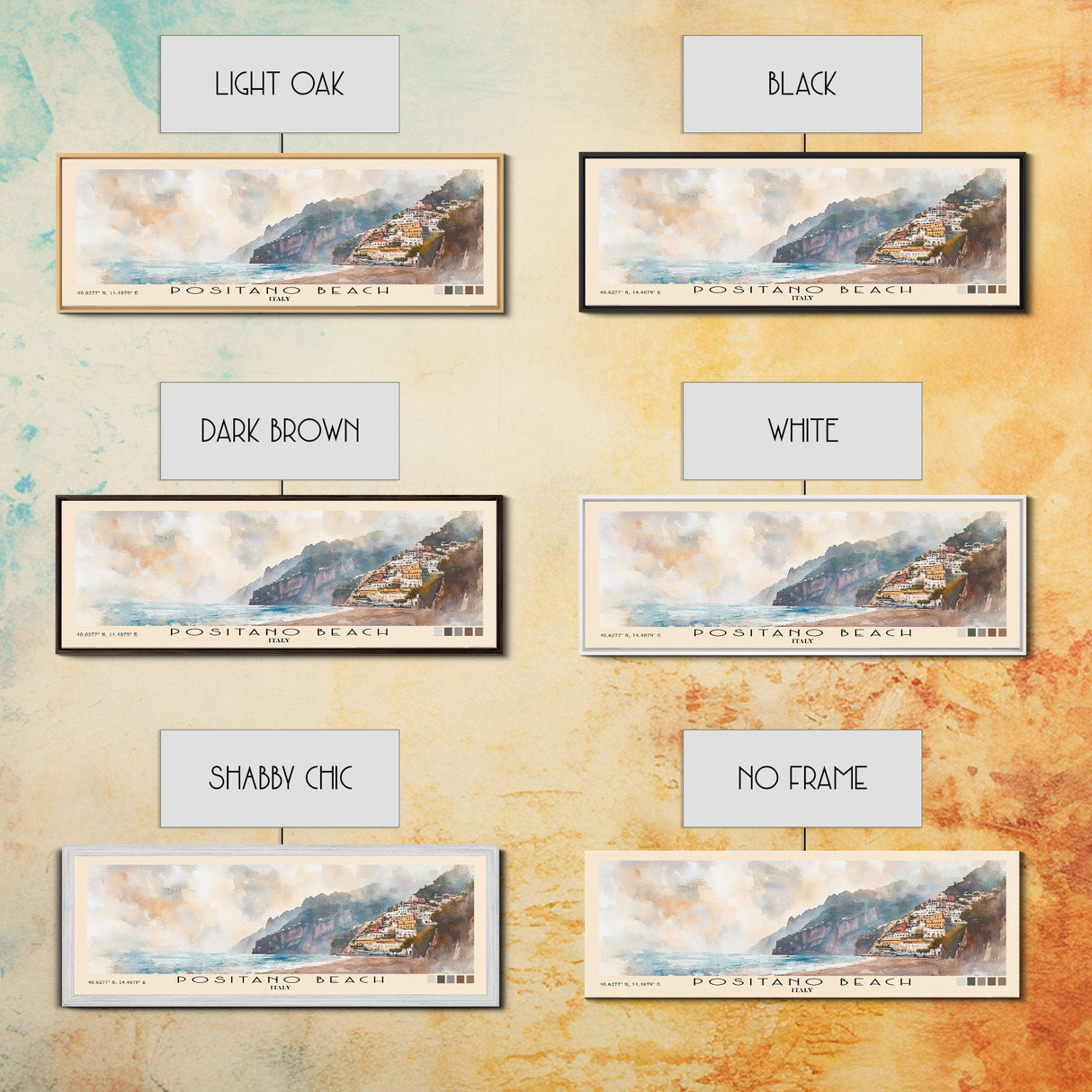 Positano Beach, Italy Watercolor Print, Vacation Gift, Italy Wall Art, Beach Painting, Beach Decor, Large Wall Art, Wood Frame Art