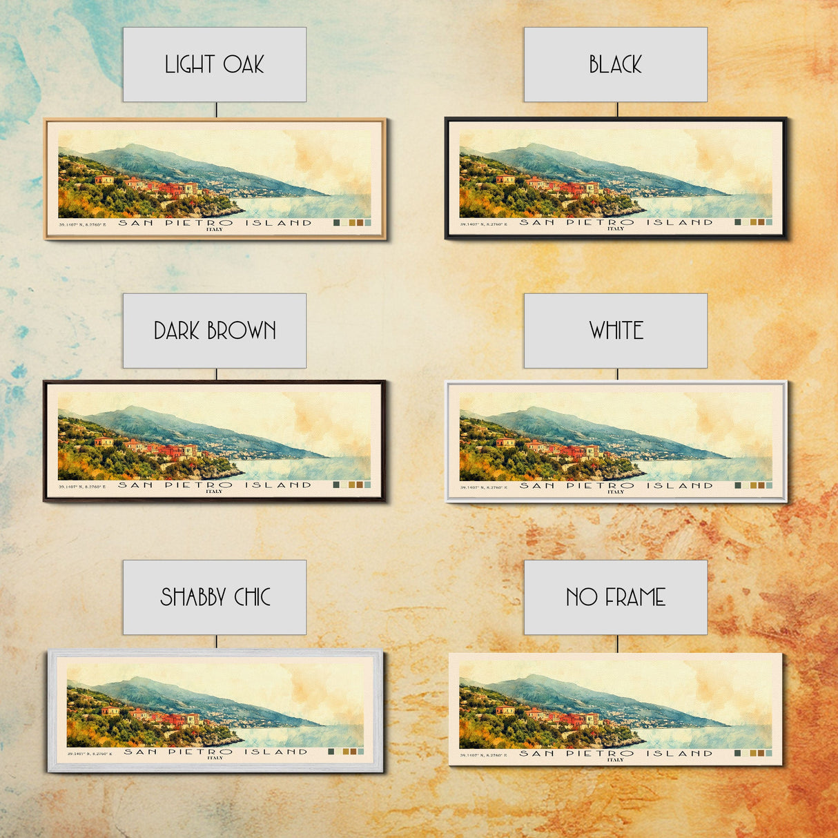 San Pietro Island, Italy Watercolor Print, Vacation Gift, Italy Wall Art, Beach Painting, Beach Decor, Large Wall Art, Wood Frame Art