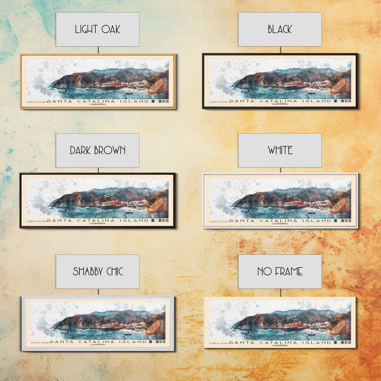 Santa Catalina Island, California Watercolor Beach Print, Vacation Gift, California Wall Art, Framed Canvas Print, Framed Beach Painting