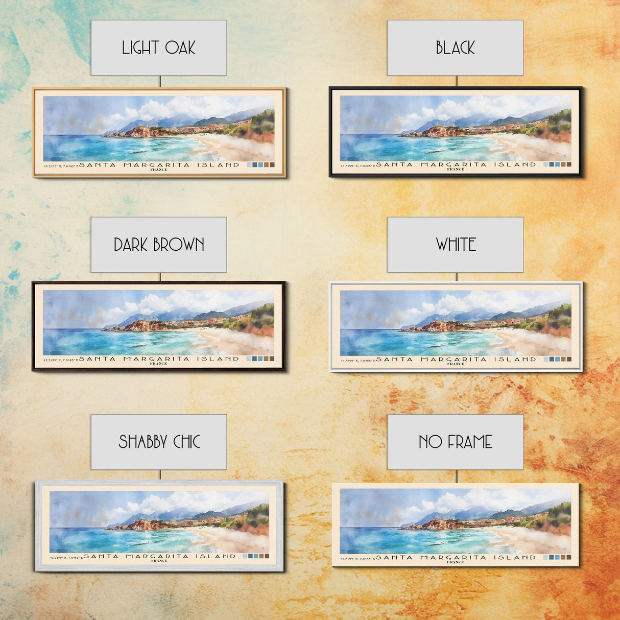 Santa Margarita Island, France Watercolor Print, Vacation Gift, France Wall Art, Beach Painting, Beach Decor, Large Wall Art, Wood Frame Art