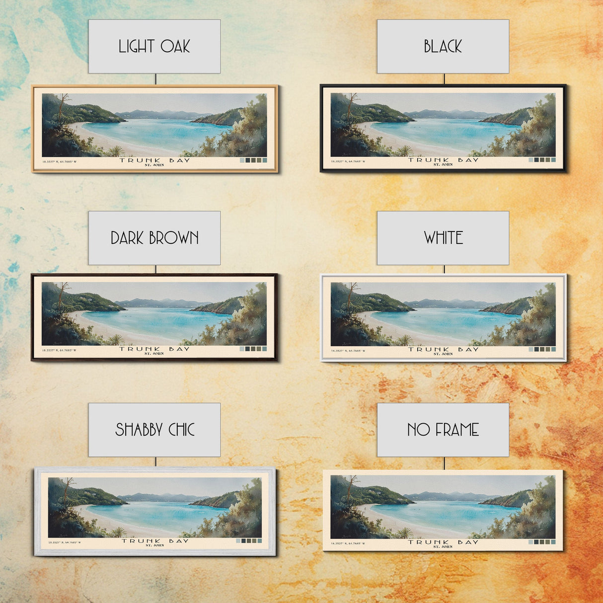 Trunk Bay, St. John Watercolor Print, Vacation Gift, St. John Wall Art, Beach Painting, Beach Decor, Large Wall Art, Wood Frame Art