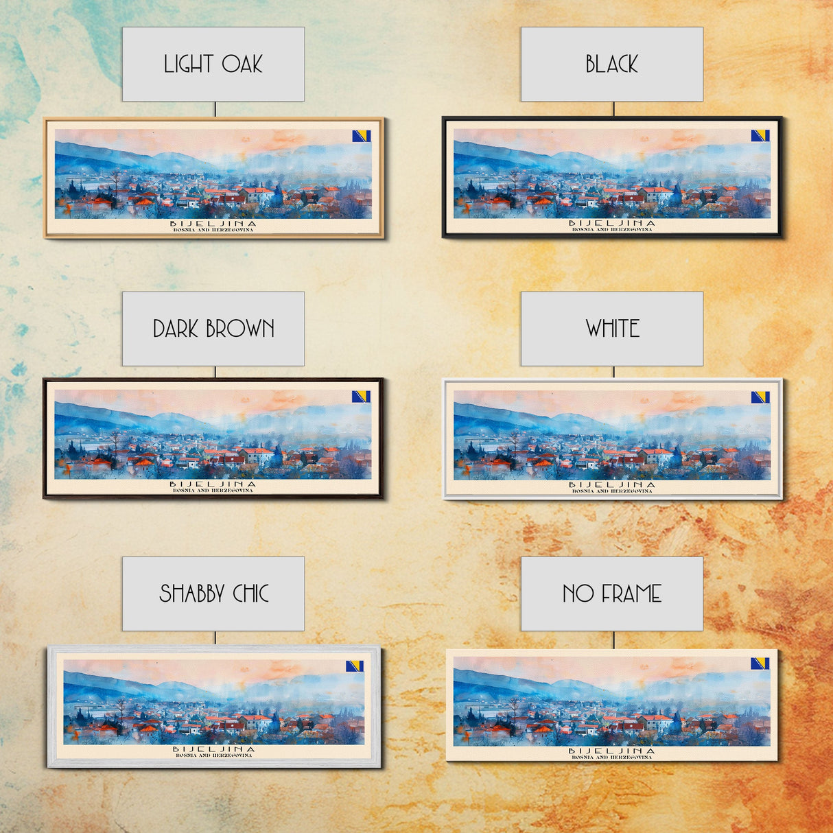 Bijeljina Bosnia Panoramic Travel Poster, Framed Canvas Print or Metal Wall Art, Travel Art, Home Decor, Panoramic Painting, Midcentury Art