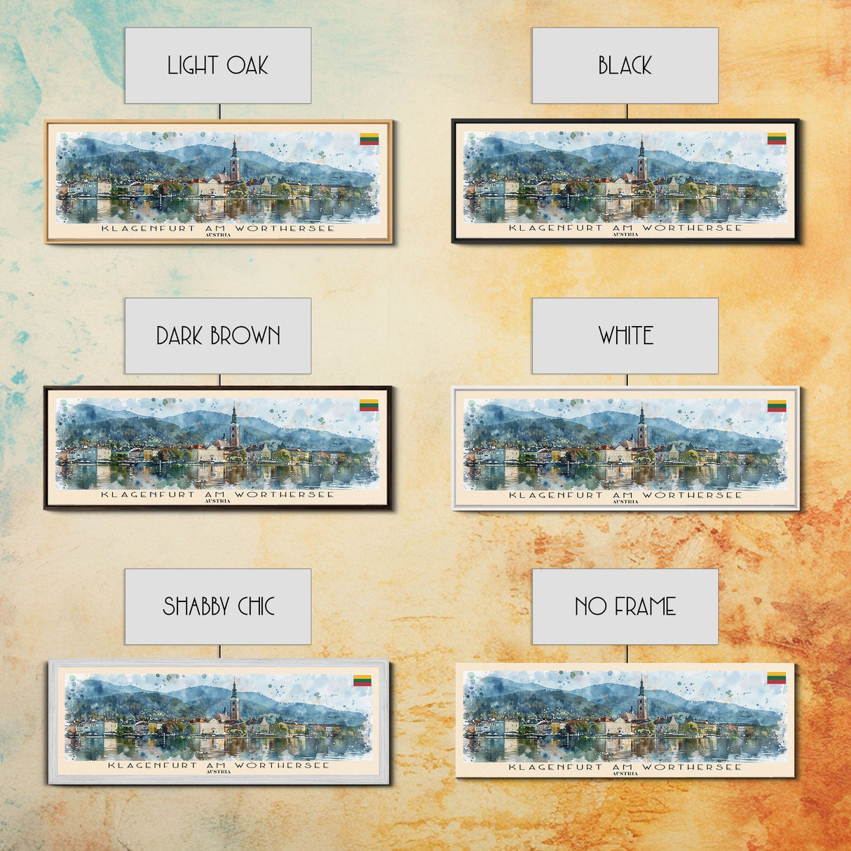 Klagenfurt Austria Panoramic Travel Poster, Framed Canvas Print or Metal Wall Art, Travel Art, Home Decor, Panoramic Painting, Midcentury Art