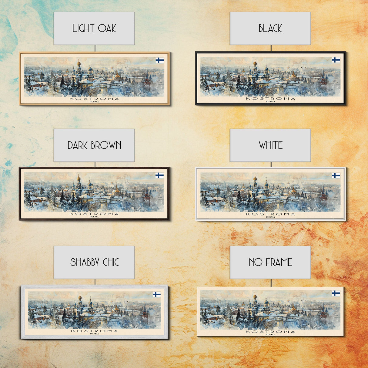 Kostroma Russia Panoramic Travel Poster, Framed Canvas Print or Metal Wall Art, Travel Art, Home Decor, Panoramic Painting, Midcentury Art