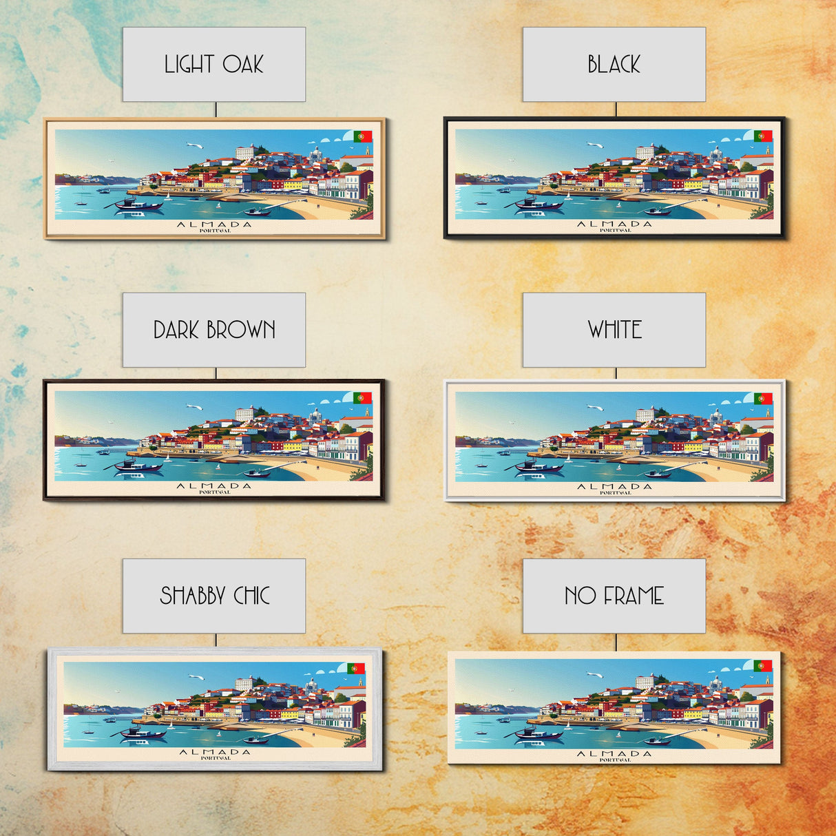 Almada Portugal Travel Art, City Art, Framed Canvas Print or Metal Wall Art, Europe Travel Poster, Panoramic Wall Art, Extra Wide Wall Art