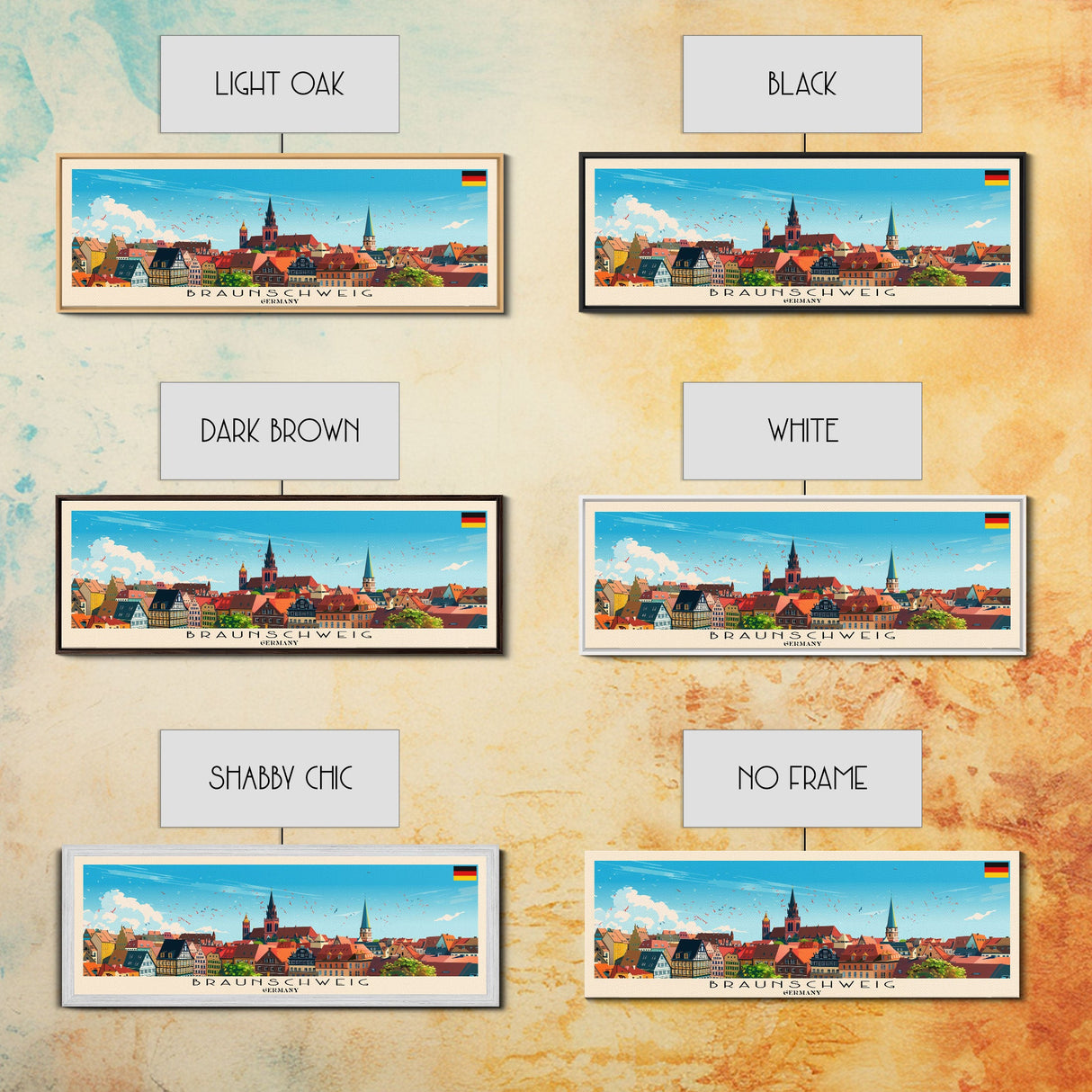 Braunschweig Germany Travel Art, City Art, Framed Canvas Print or Metal Wall Art, Europe Travel Poster, Panoramic Wall Art, Extra Wide Wall Art