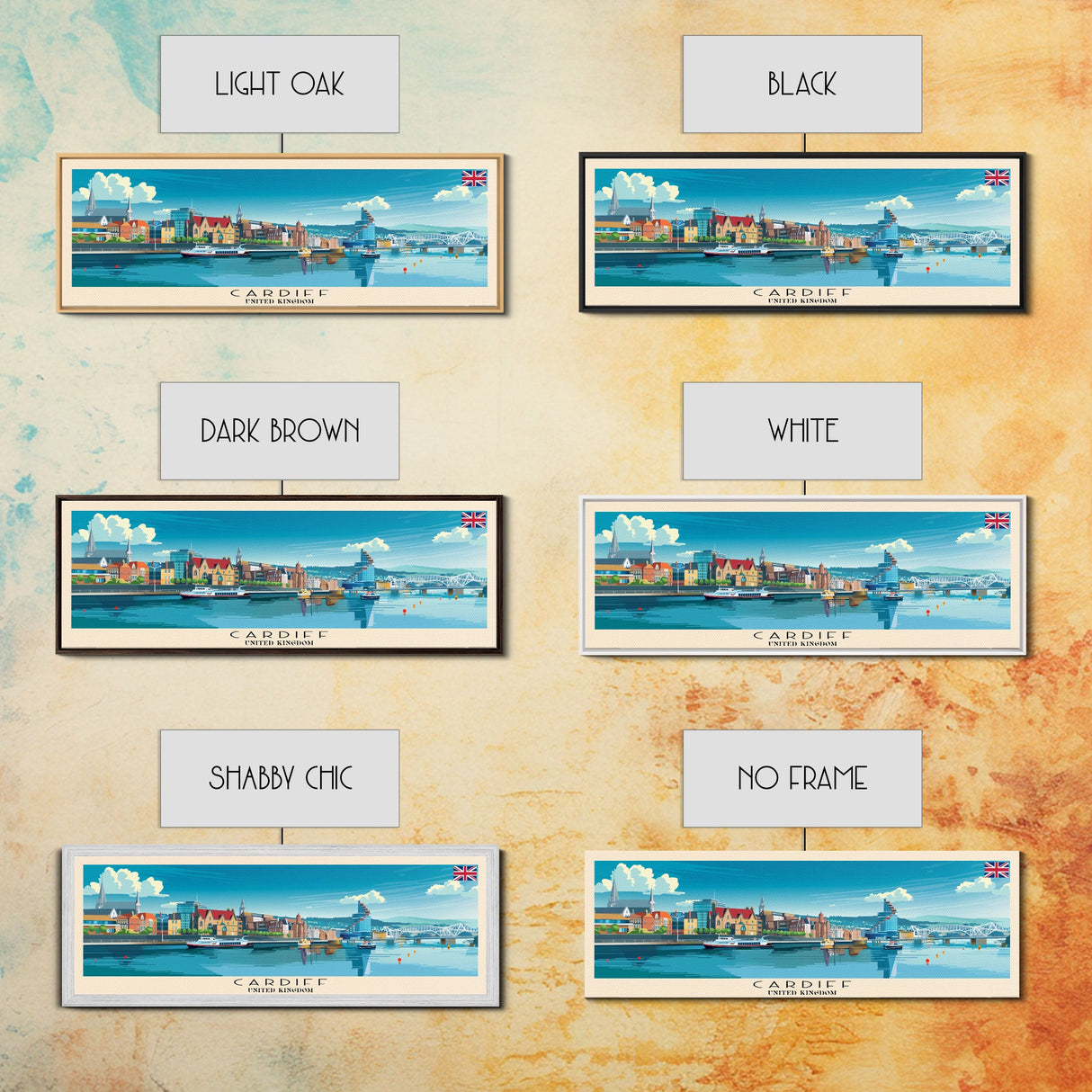 Cardiff United Kingdom Travel Art, City Art, Framed Canvas Print or Metal Wall Art, Europe Travel Poster, Panoramic Wall Art, Extra Wide Wall Art